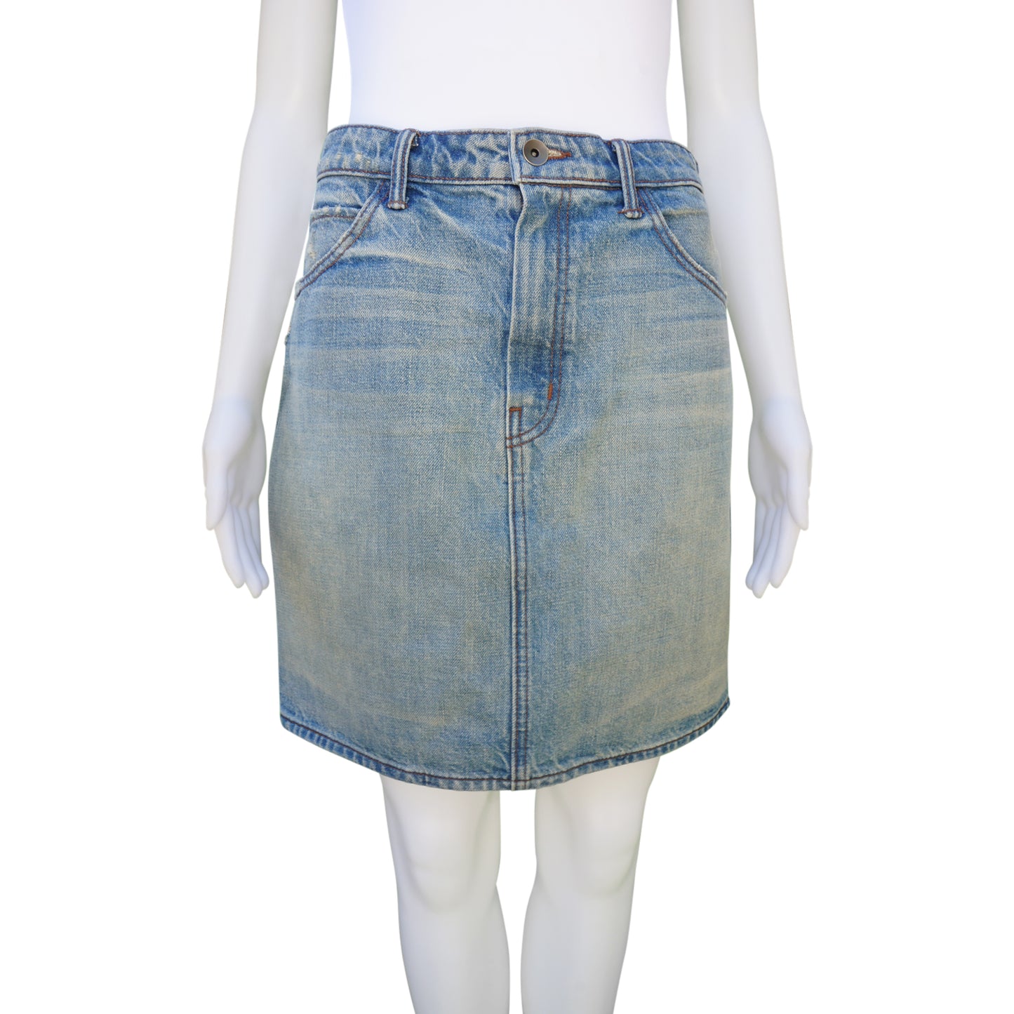 HELMUT LANG DISTRESSED DENIM MINI SKIRT - leefluxury.com