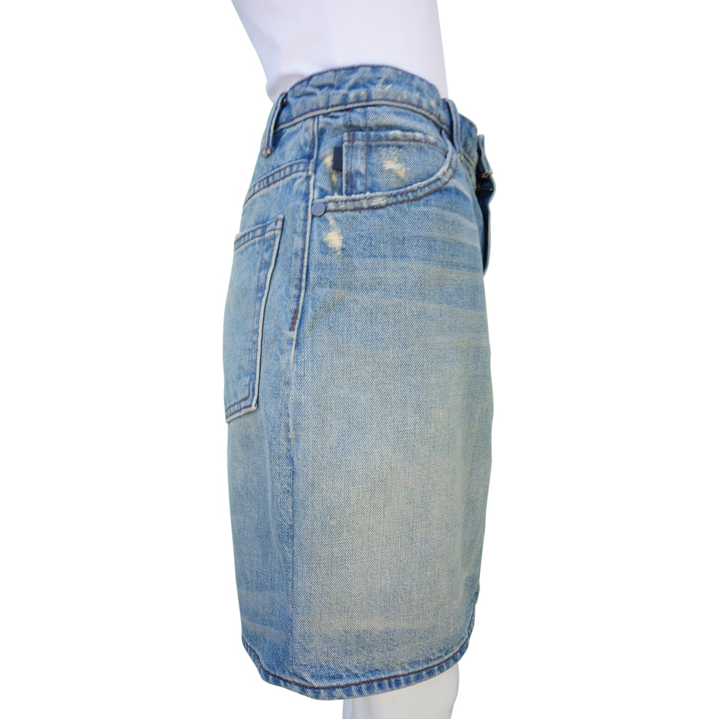 HELMUT LANG DISTRESSED DENIM MINI SKIRT - leefluxury.com