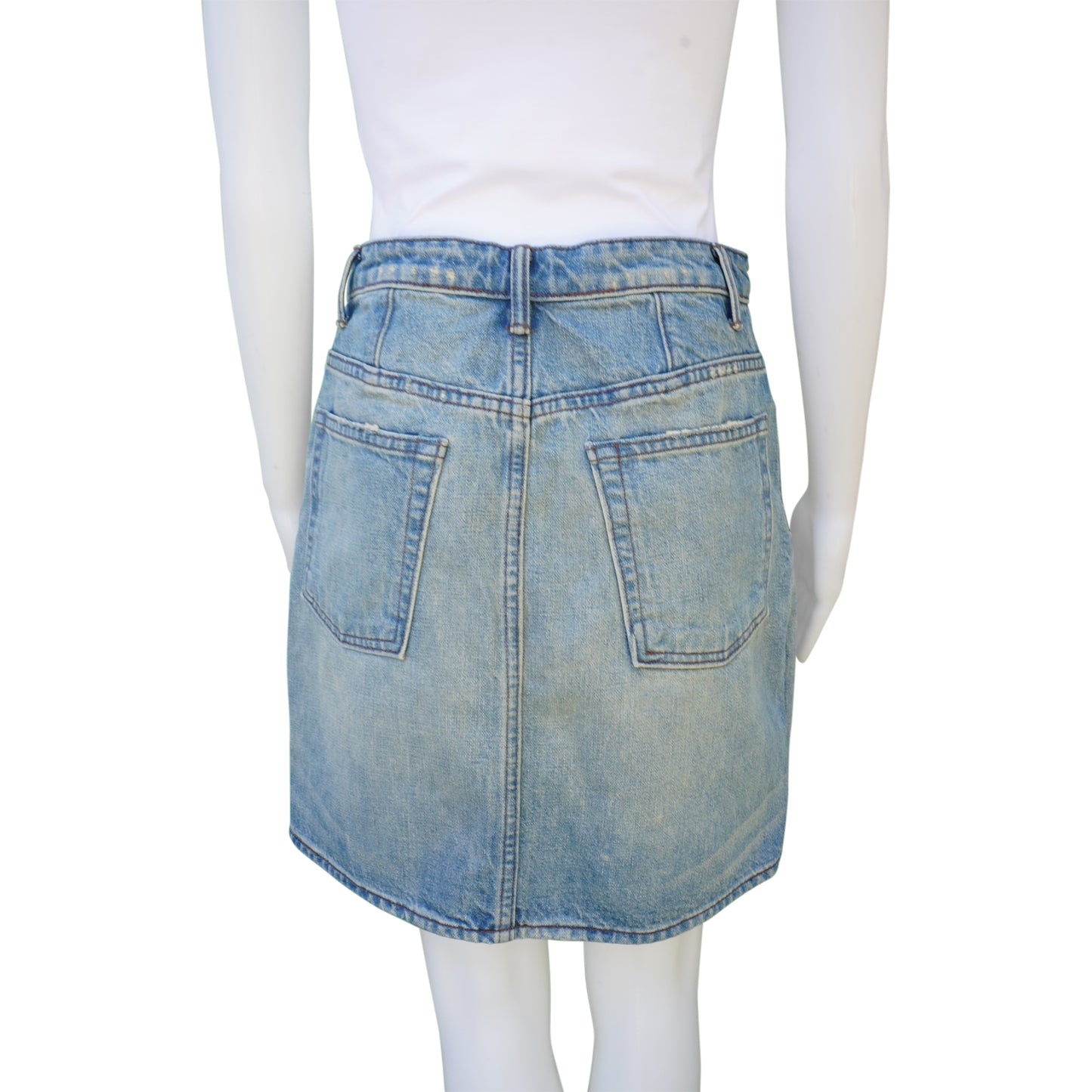 HELMUT LANG DISTRESSED DENIM MINI SKIRT - leefluxury.com