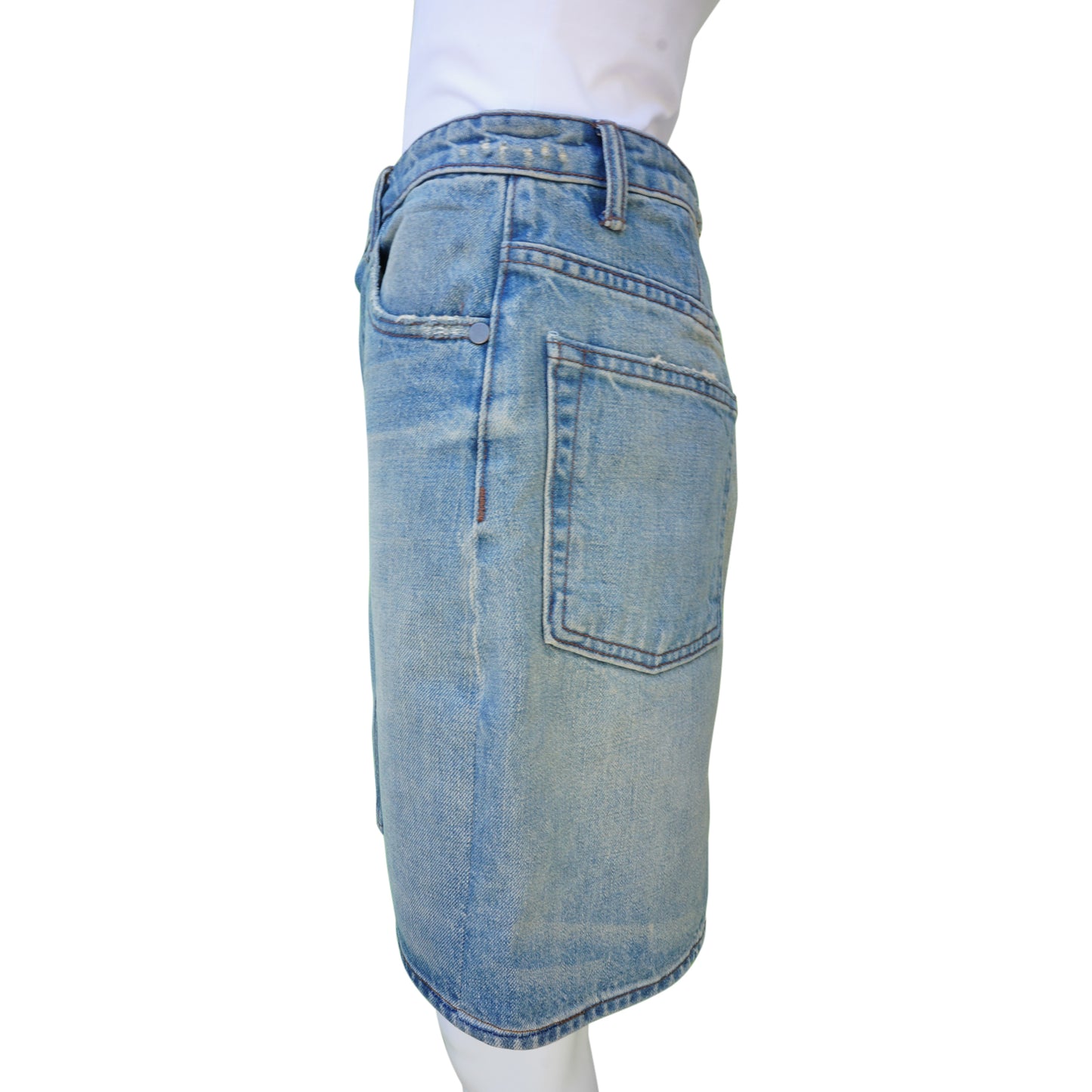 HELMUT LANG DISTRESSED DENIM MINI SKIRT - leefluxury.com