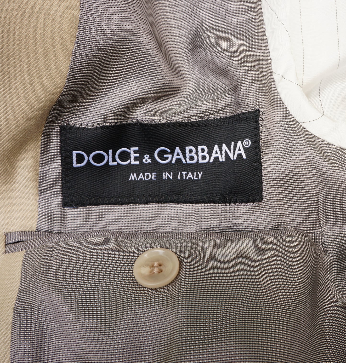 DOLCE & GABBANA TAN VIRGIN WOOL-BLEND TWO-BUTTON BLAZER - leefluxury.com