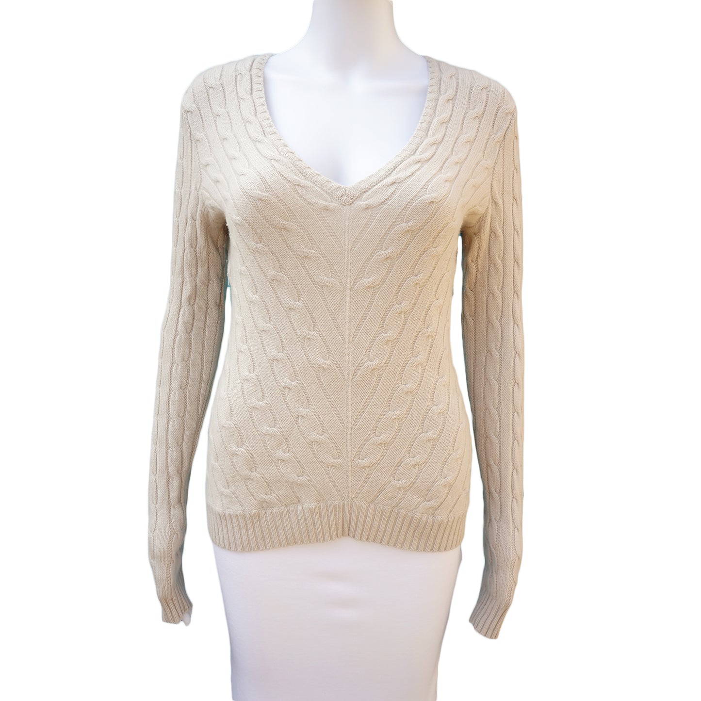 RALPH LAUREN BLACK LABEL ECRU CABLE KNIT CASHMERE TOP - leefluxury.com