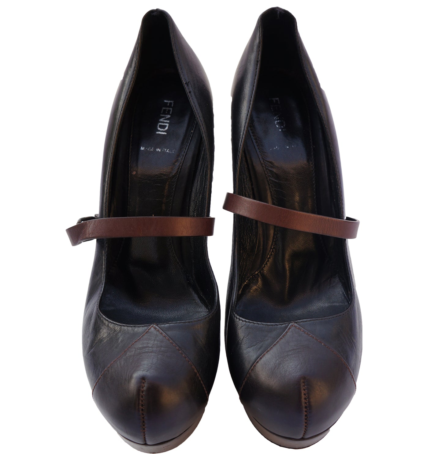 FENDI BLACK LEATHER MARY JANE PLATFORM - leefluxury.com
