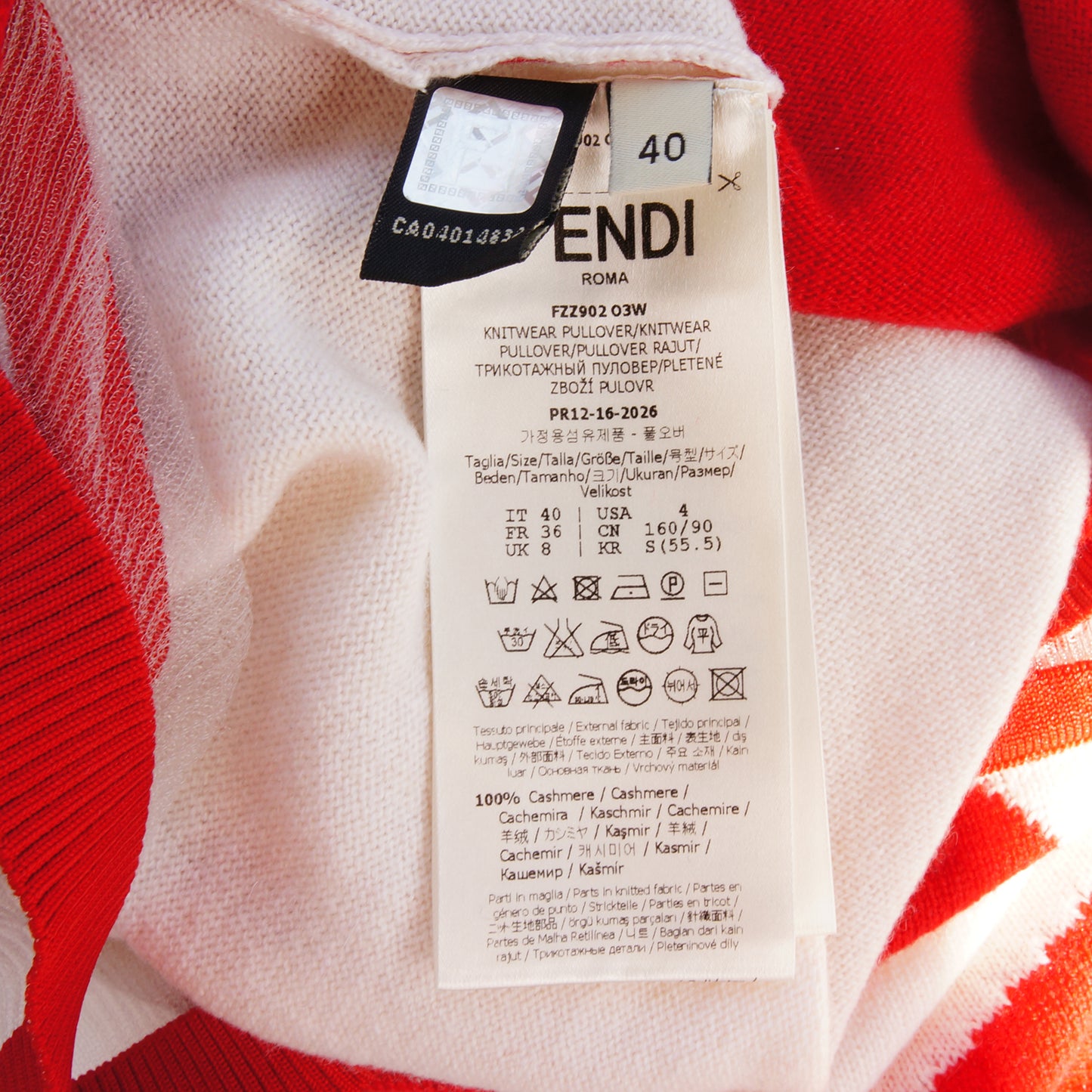 FENDI RED AND WHITE HARLEQUIN PRINT KNIT & MESH TOP - leefluxury.com