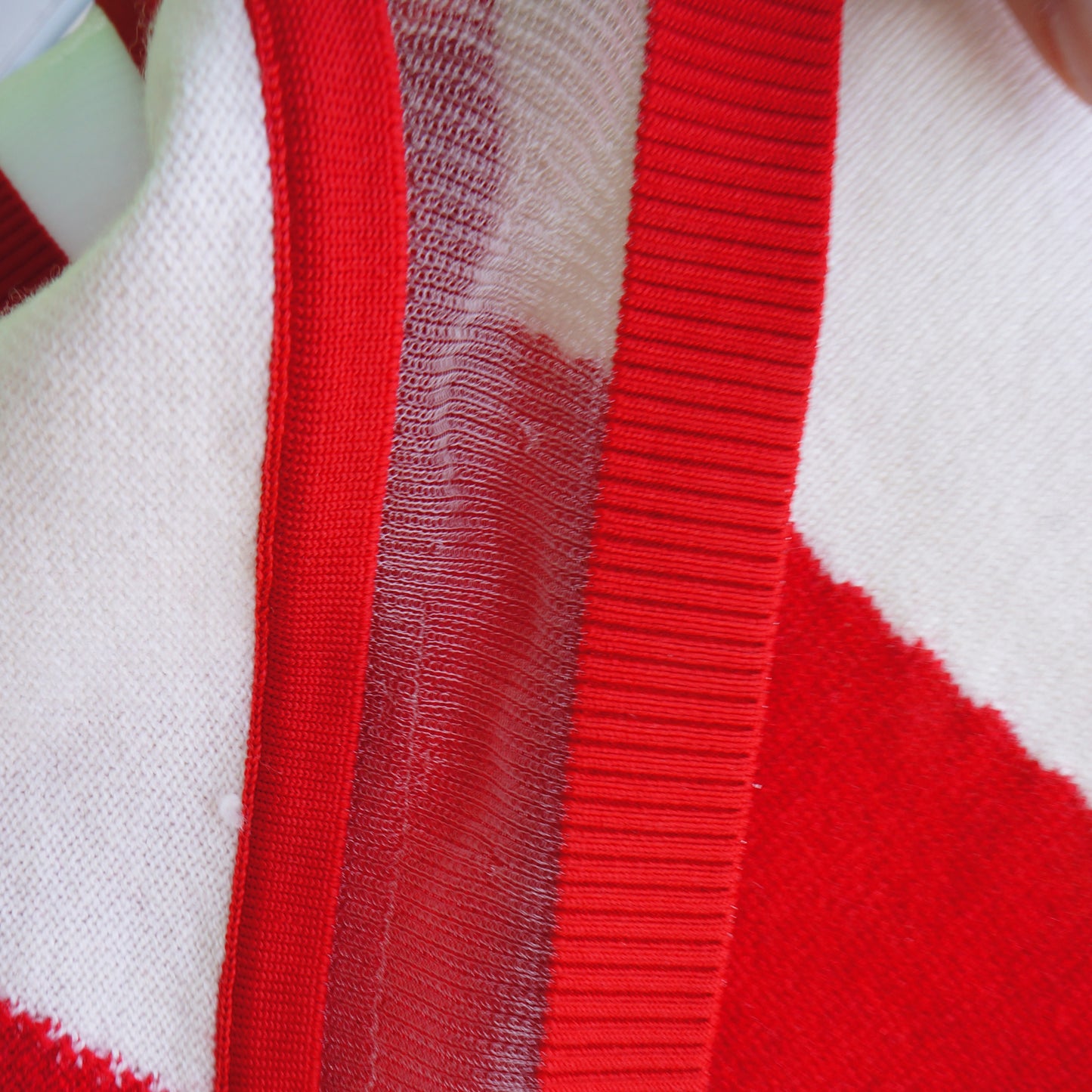 FENDI RED AND WHITE HARLEQUIN PRINT KNIT & MESH TOP - leefluxury.com