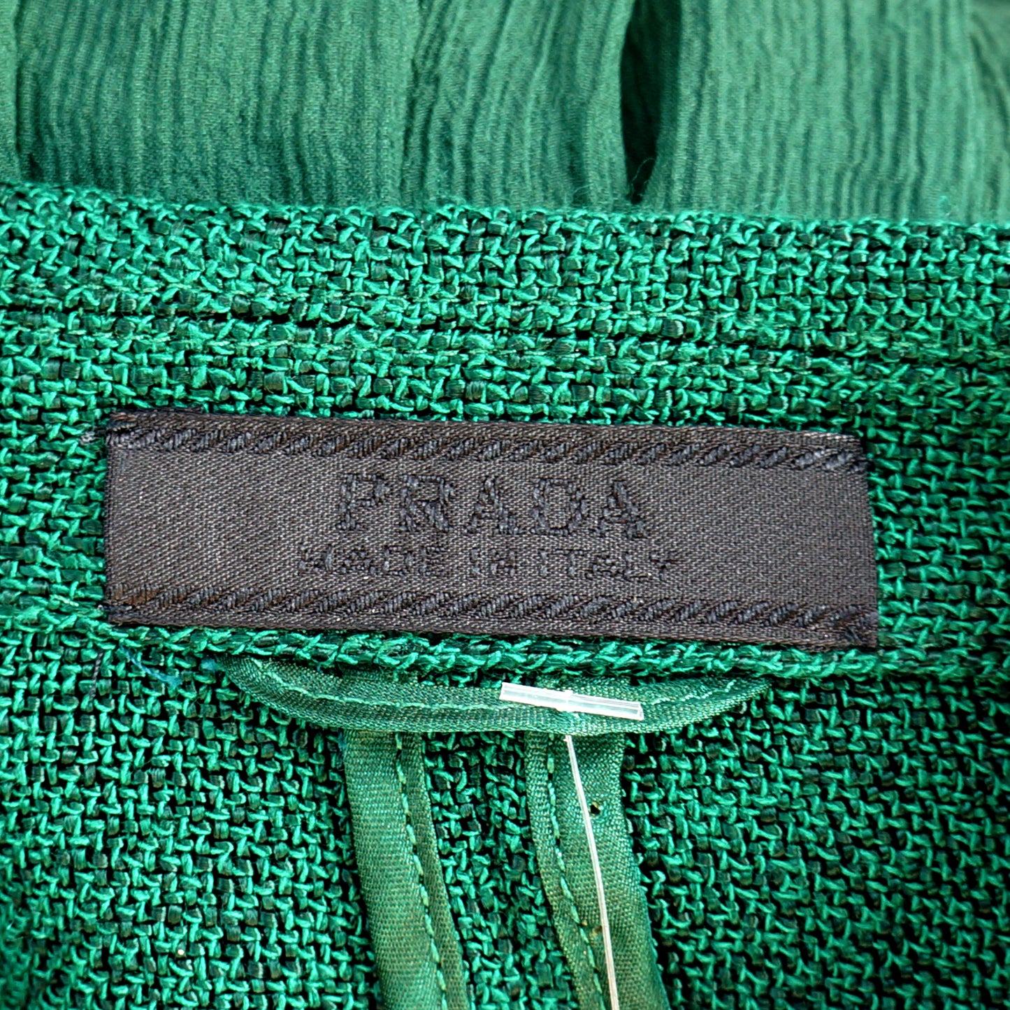 PRADA GREEN BOXY JACKET AND SILK SKIRT SUIT - leefluxury.com
