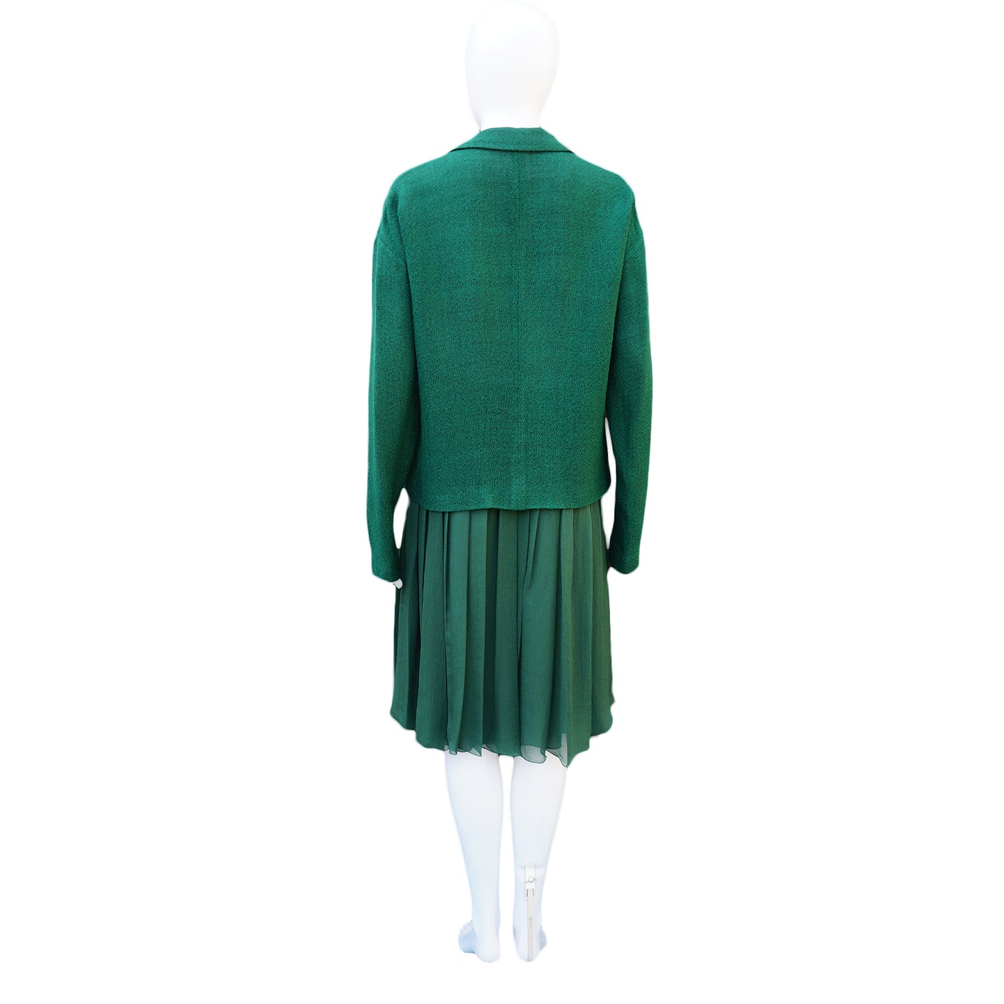 PRADA GREEN BOXY JACKET AND SILK SKIRT SUIT - leefluxury.com