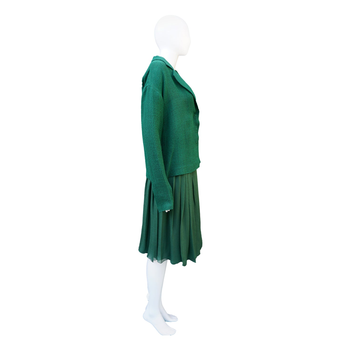 PRADA GREEN BOXY JACKET AND SILK SKIRT SUIT - leefluxury.com