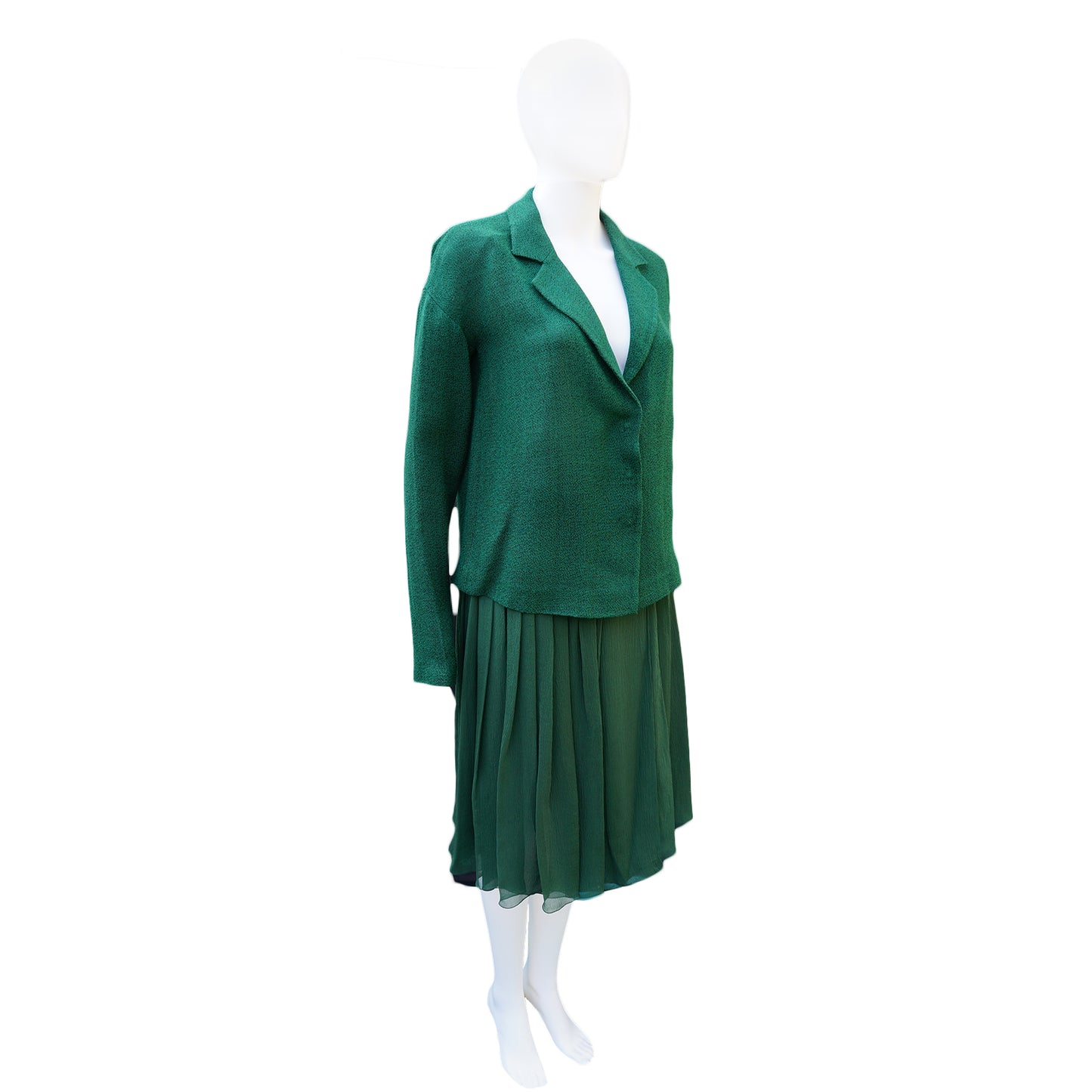 PRADA GREEN BOXY JACKET AND SILK SKIRT SUIT - leefluxury.com