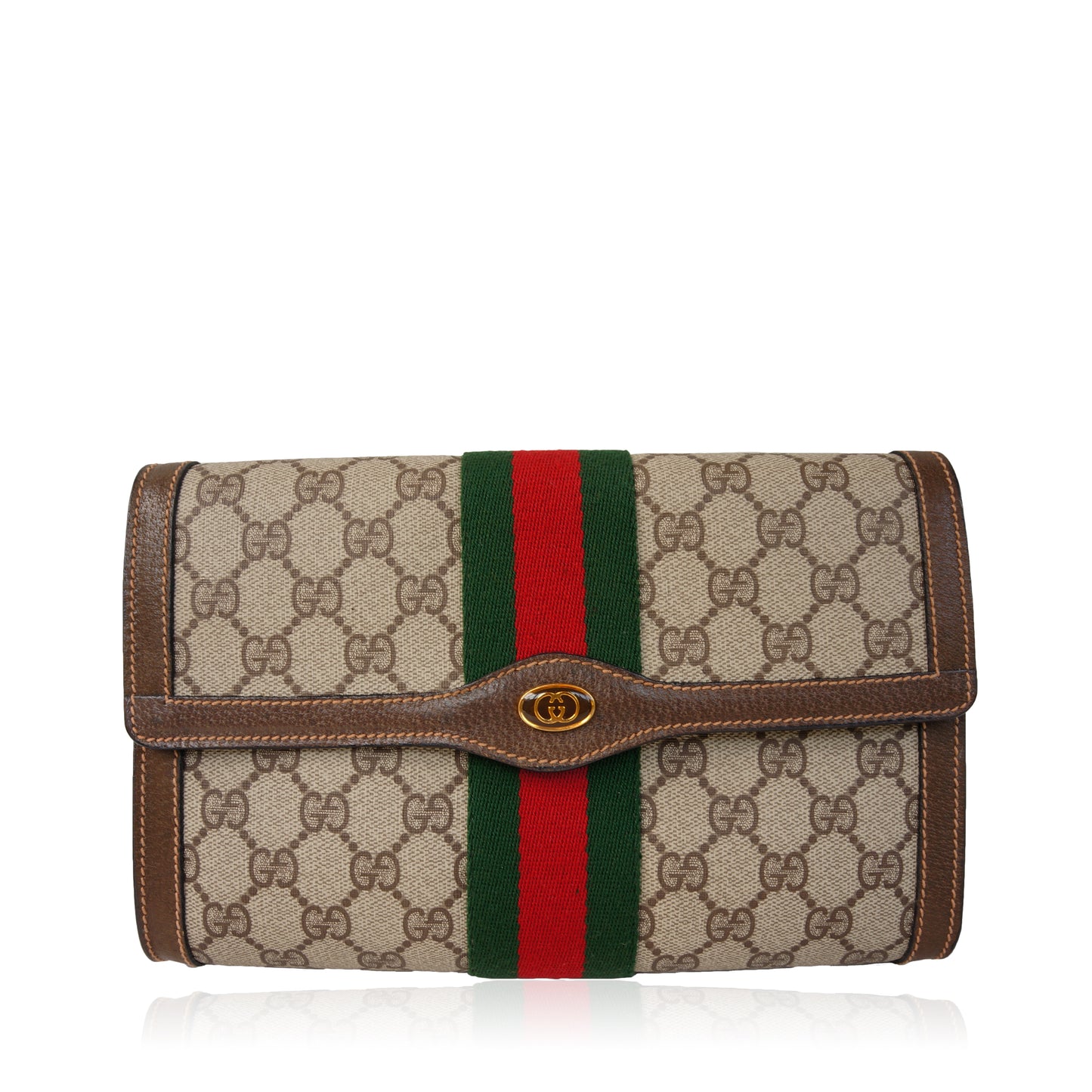 GUCCI GG SUPREME WEB CLUTCH BAG - leefluxury.com