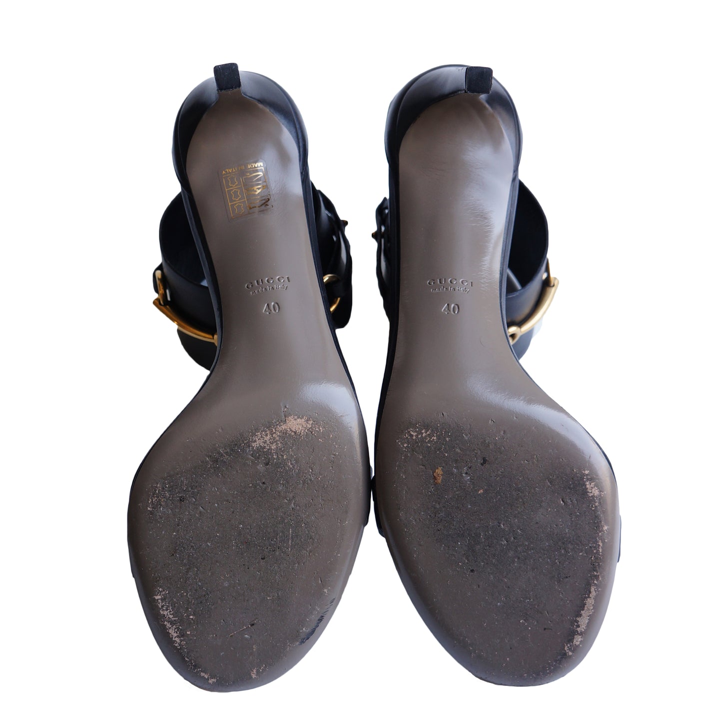 GUCCI URSULA HORSEBIT BLACK LEATHER SANDALS - leefluxury.com