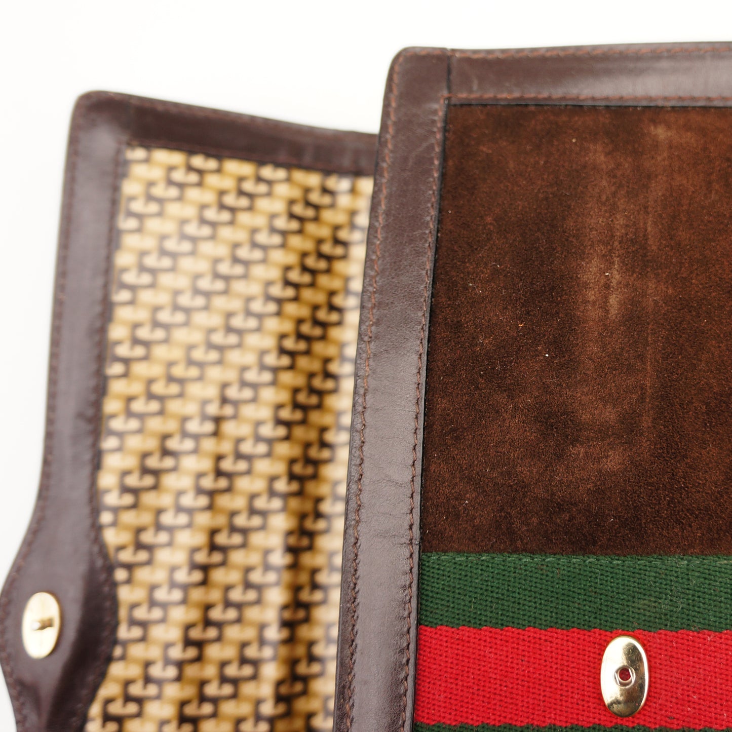 GUCCI WEB SUEDE CLUTCH BAG - leefluxury.com