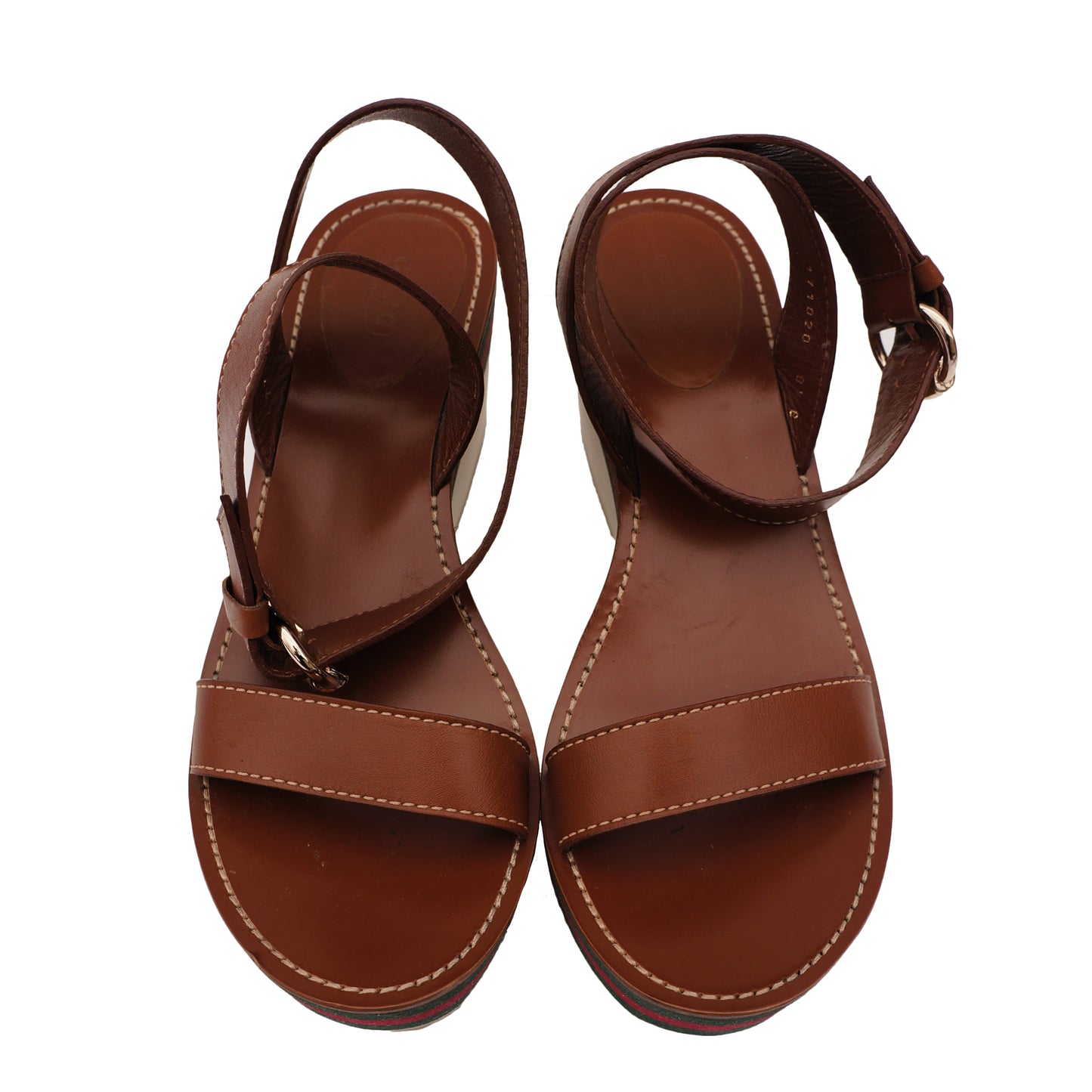 GUCCI WEB LEATHER WEDGE SANDAL - leefluxury.com