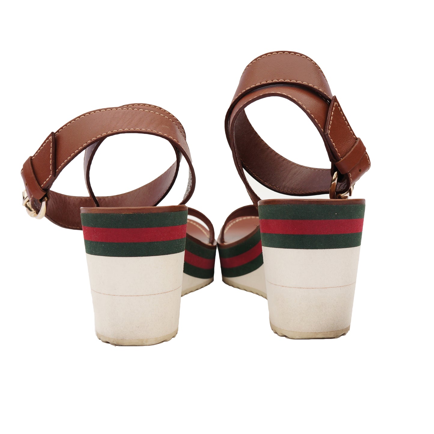 GUCCI WEB LEATHER WEDGE SANDAL - leefluxury.com