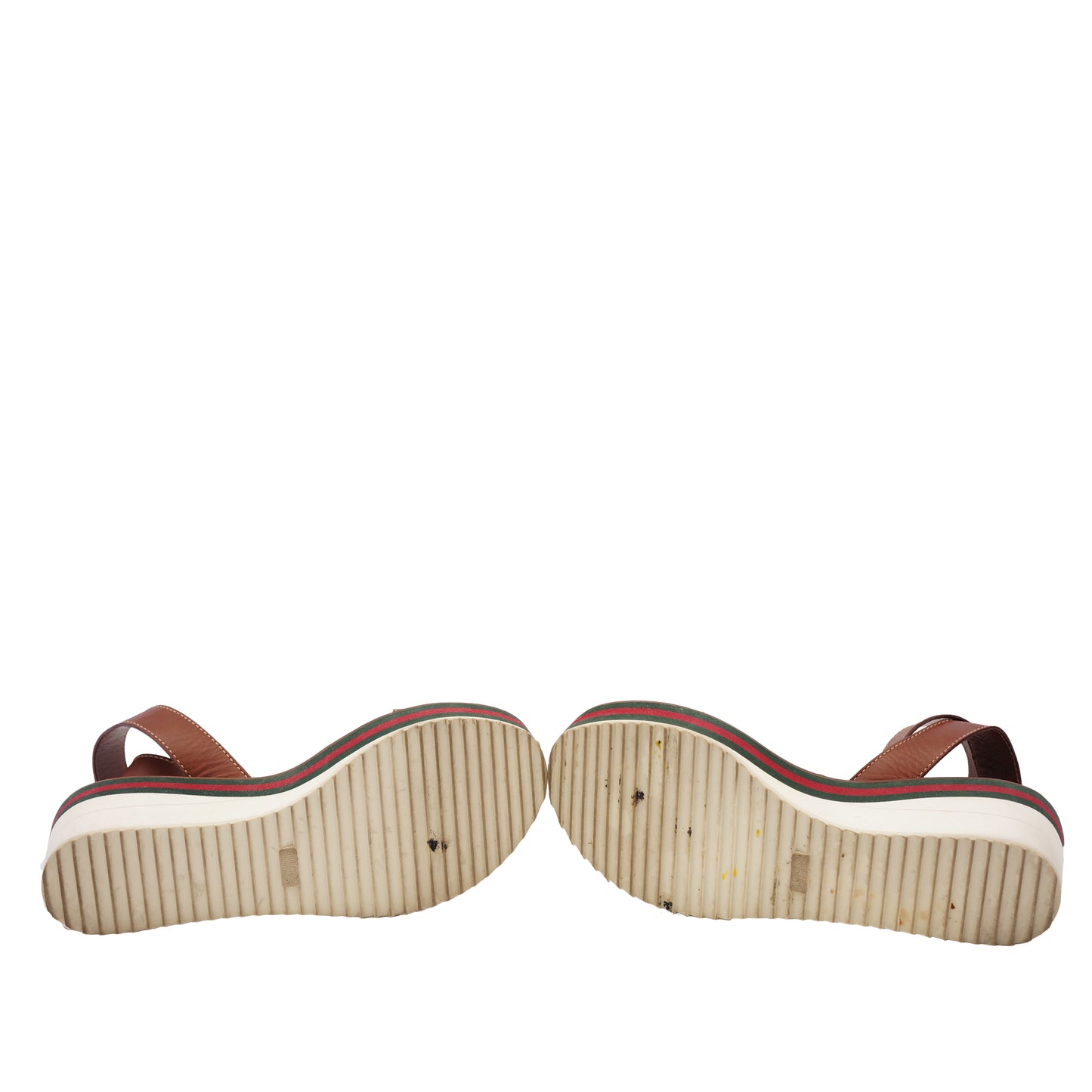 GUCCI WEB LEATHER WEDGE SANDAL - leefluxury.com
