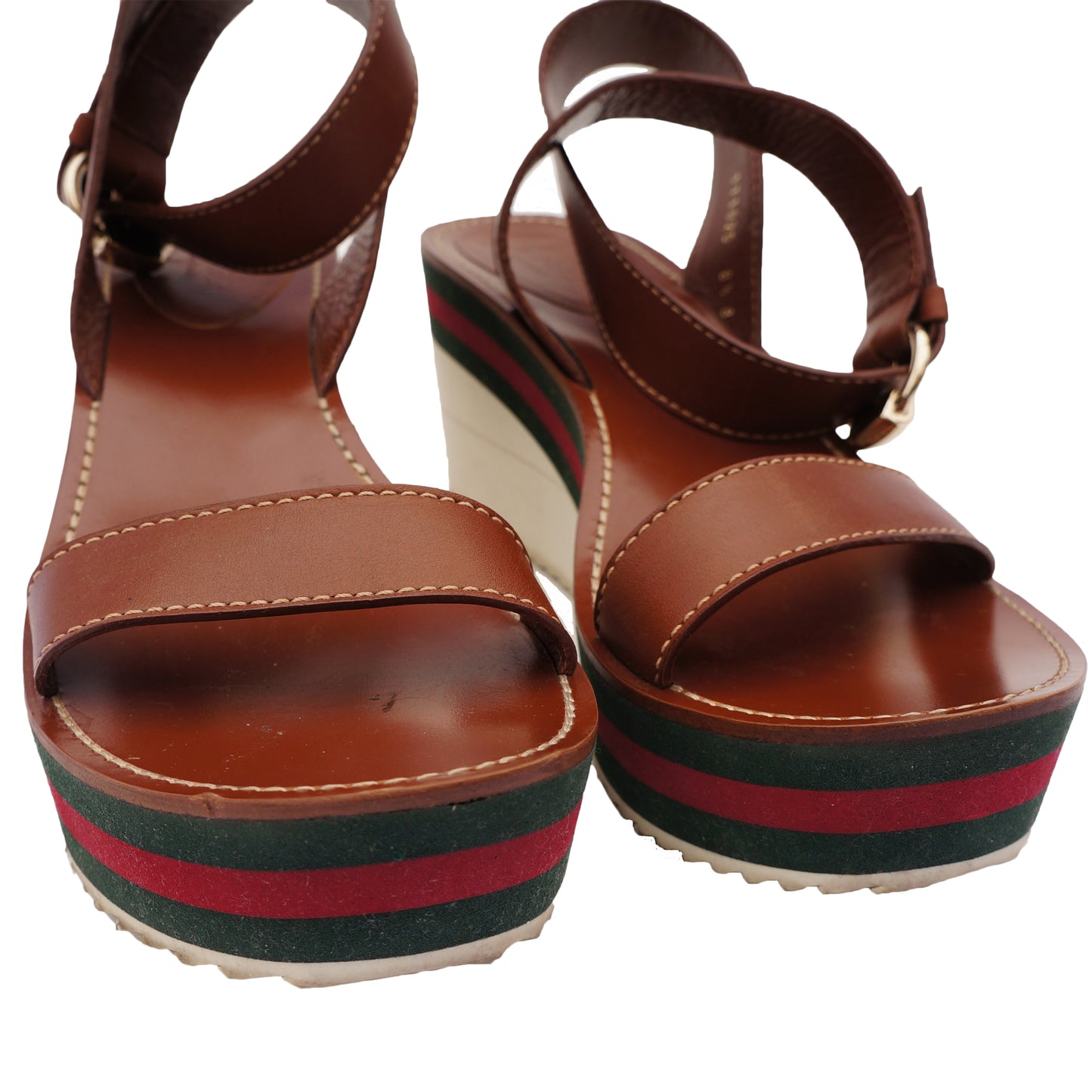 GUCCI WEB LEATHER WEDGE SANDAL - leefluxury.com