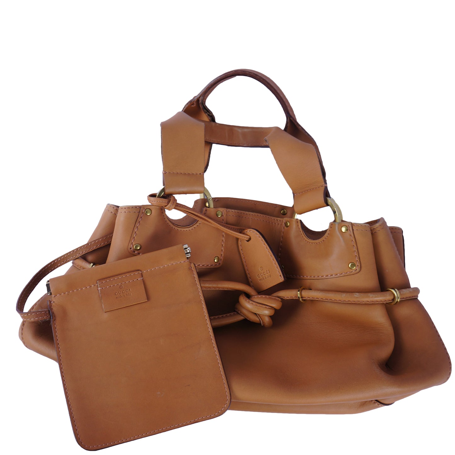 GUCCI BROWN LEATHER HANDLE BAG - leefluxury.com