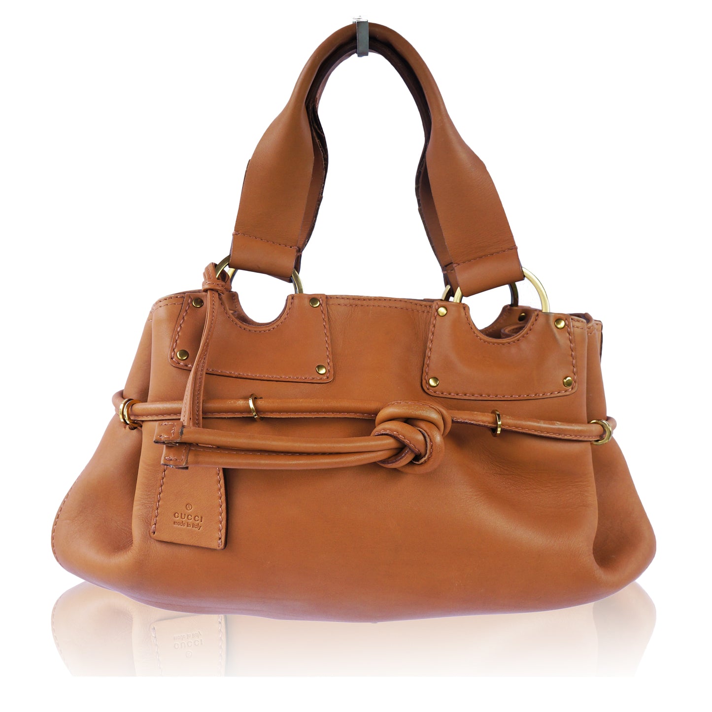 GUCCI BROWN LEATHER HANDLE BAG - leefluxury.com