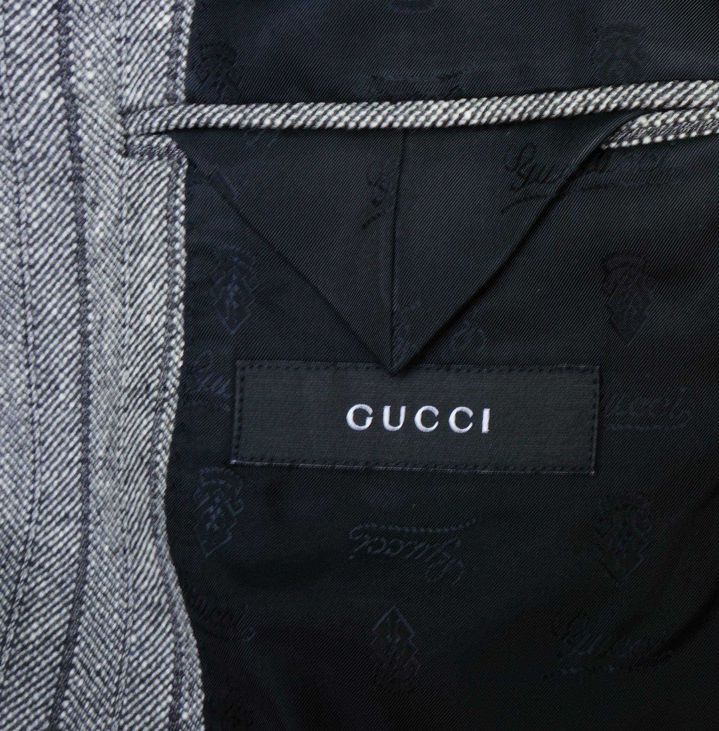 GUCCI GRAY PINSTRIPE TWEED WOOL BLAZER - leefluxury.com