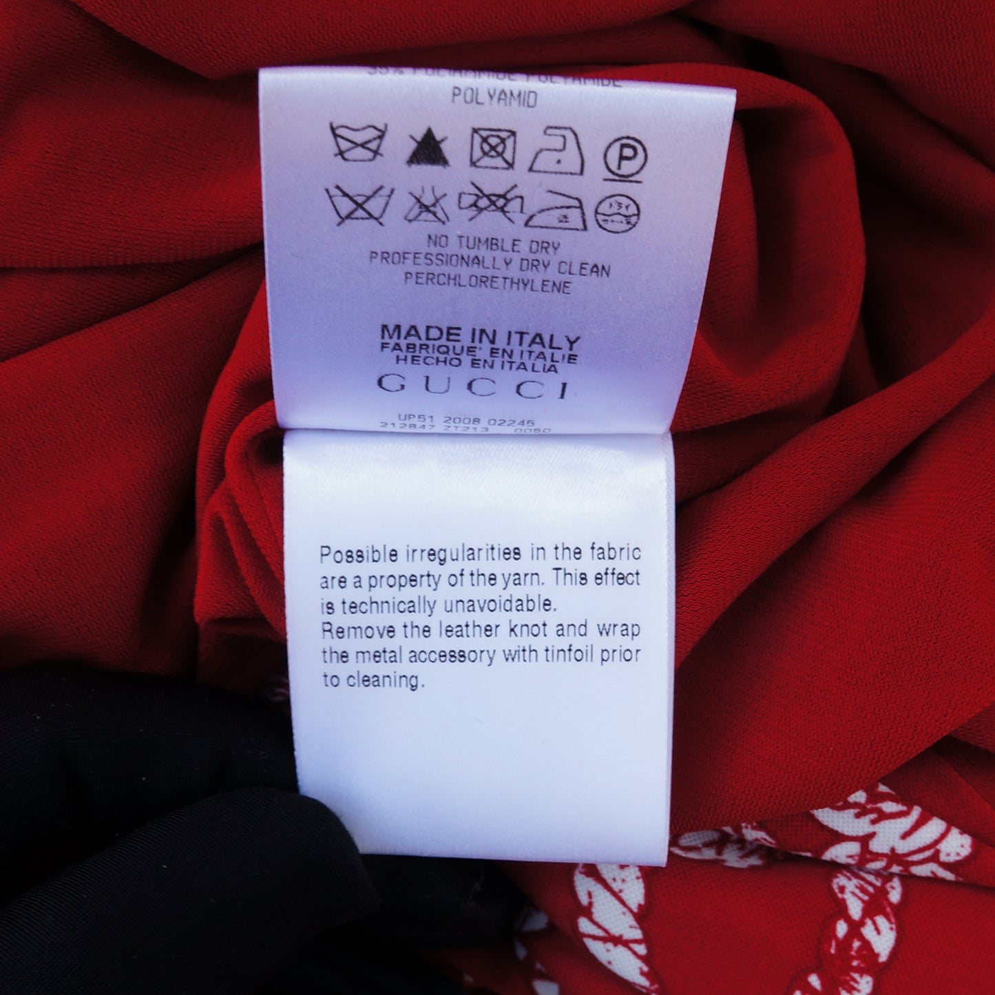 Gucci Wrap Red Rope Print Dress Long Sleeve Leather Tie - leefluxury.com