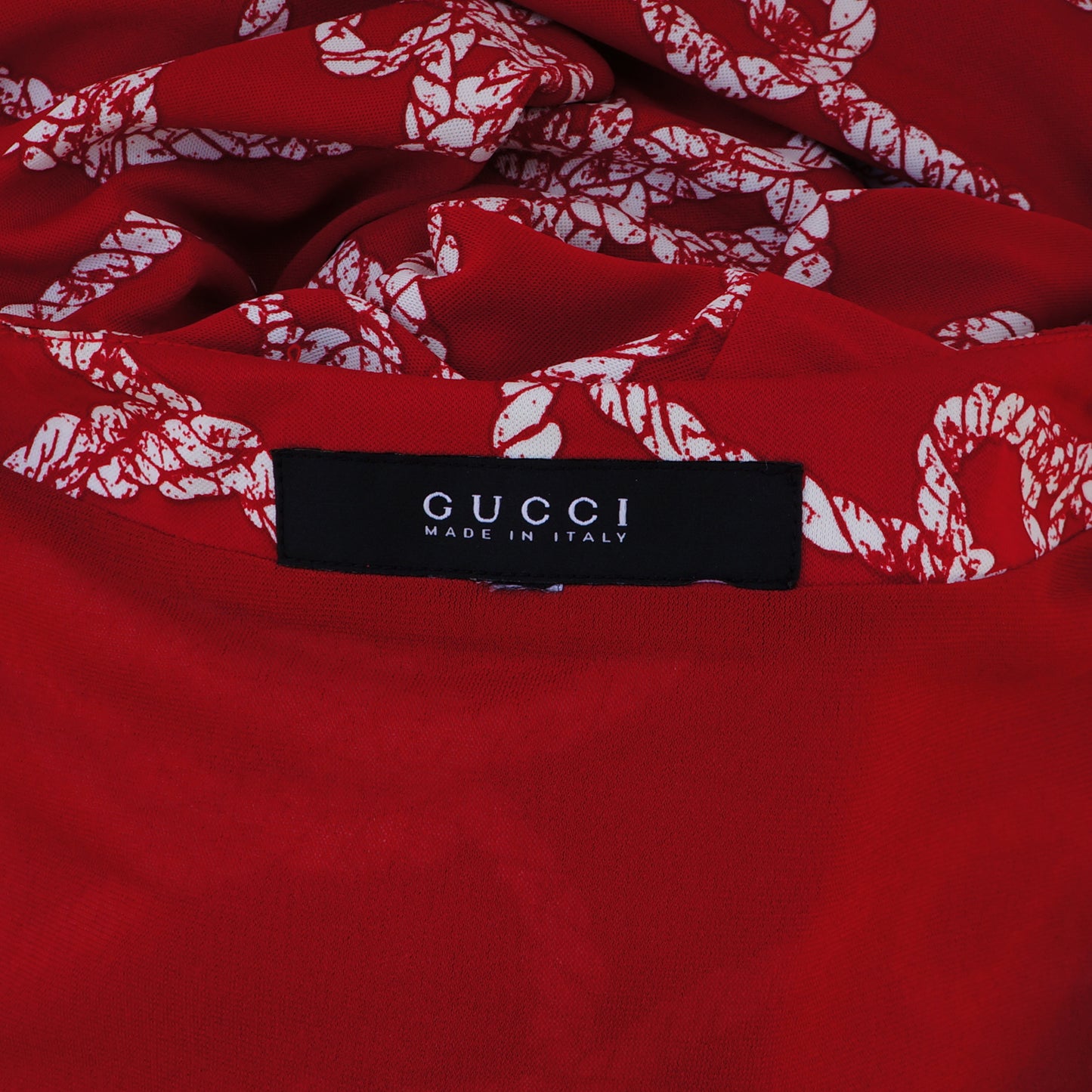 Gucci Wrap Red Rope Print Dress Long Sleeve Leather Tie - leefluxury.com