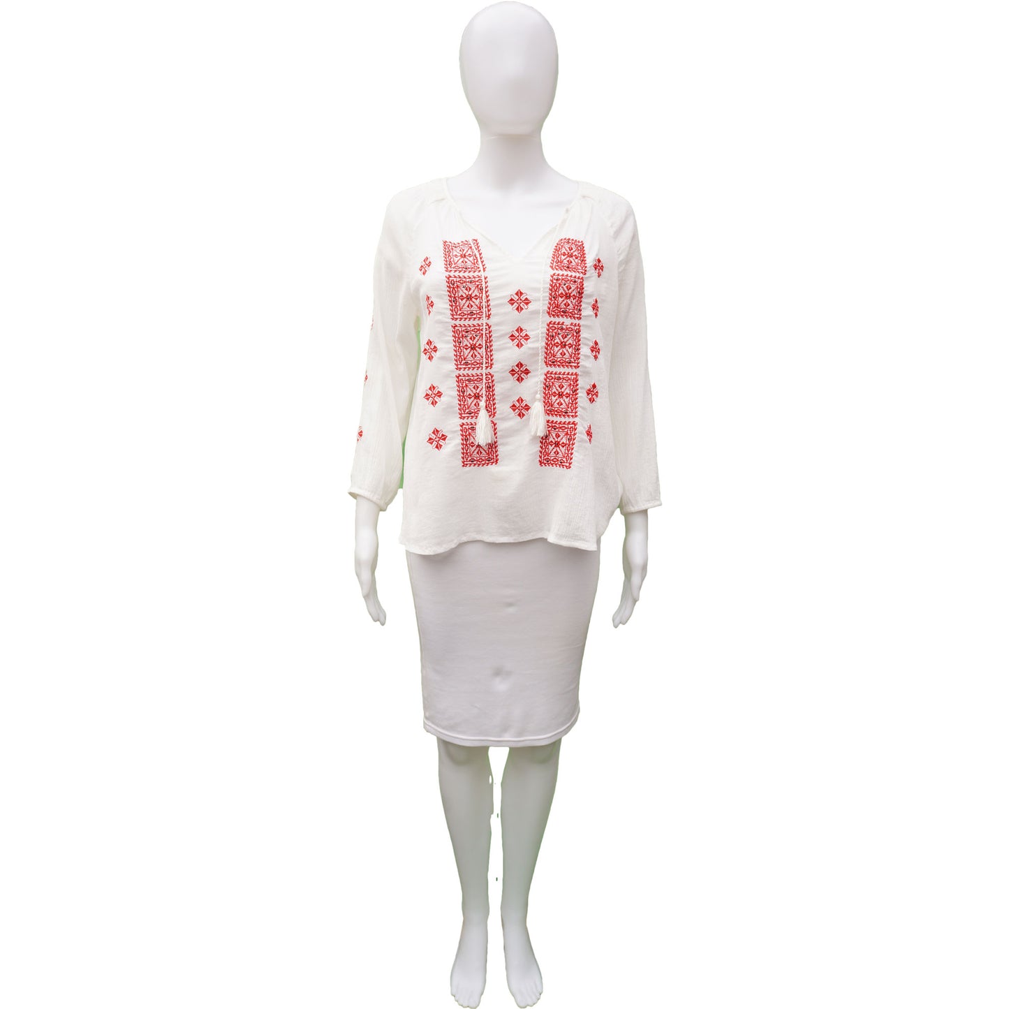 JOIE WHITE RED EMBROIDERED BEAD EMBELLISHMENT TOP - leefluxury.com