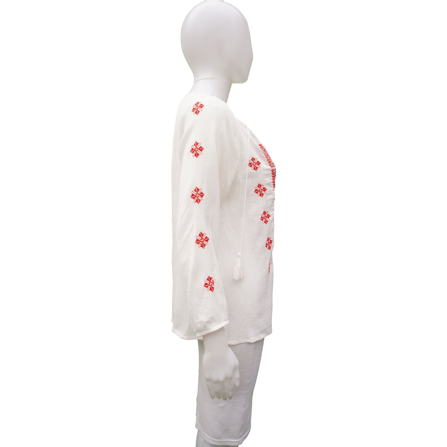 JOIE WHITE RED EMBROIDERED BEAD EMBELLISHMENT TOP - leefluxury.com
