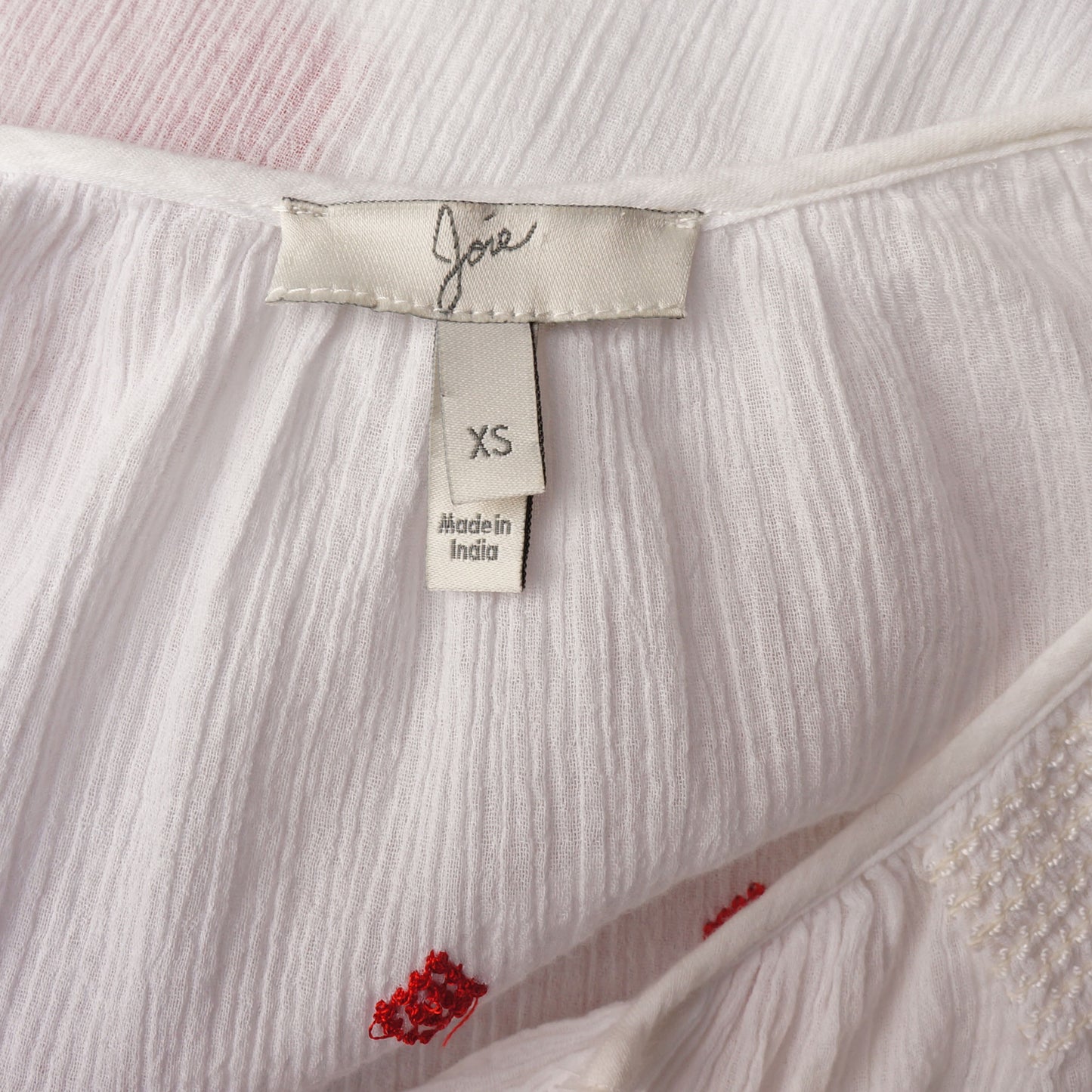 JOIE WHITE RED EMBROIDERED BEAD EMBELLISHMENT TOP - leefluxury.com