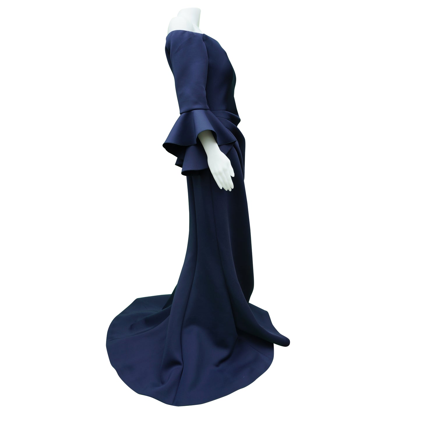 JOVANI NAVY OFF THE SHOULDER FULL LENGTH GOWN - leefluxury.com