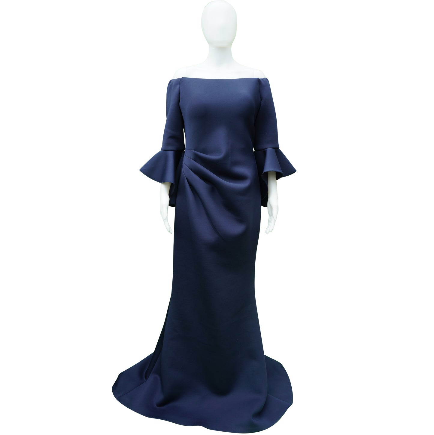 JOVANI NAVY OFF THE SHOULDER FULL LENGTH GOWN - leefluxury.com