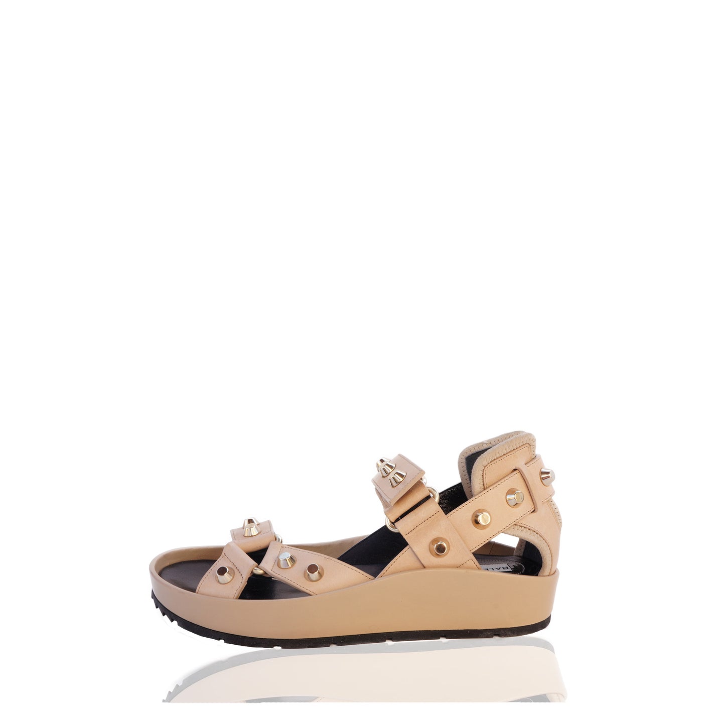 BALENCIAGA TAN STRAP STUDDED SANDALS - leefluxury.com