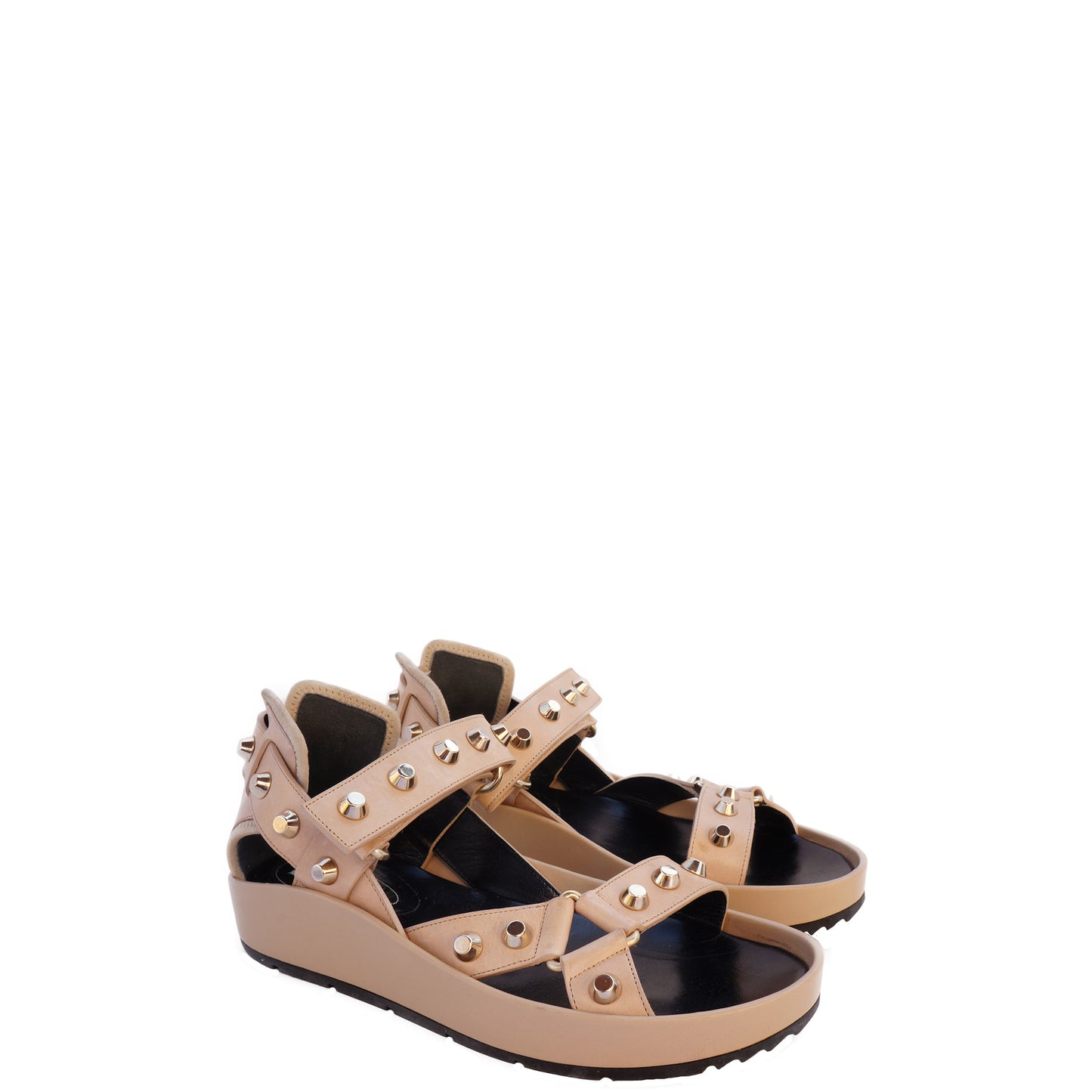 BALENCIAGA TAN STRAP STUDDED SANDALS - leefluxury.com