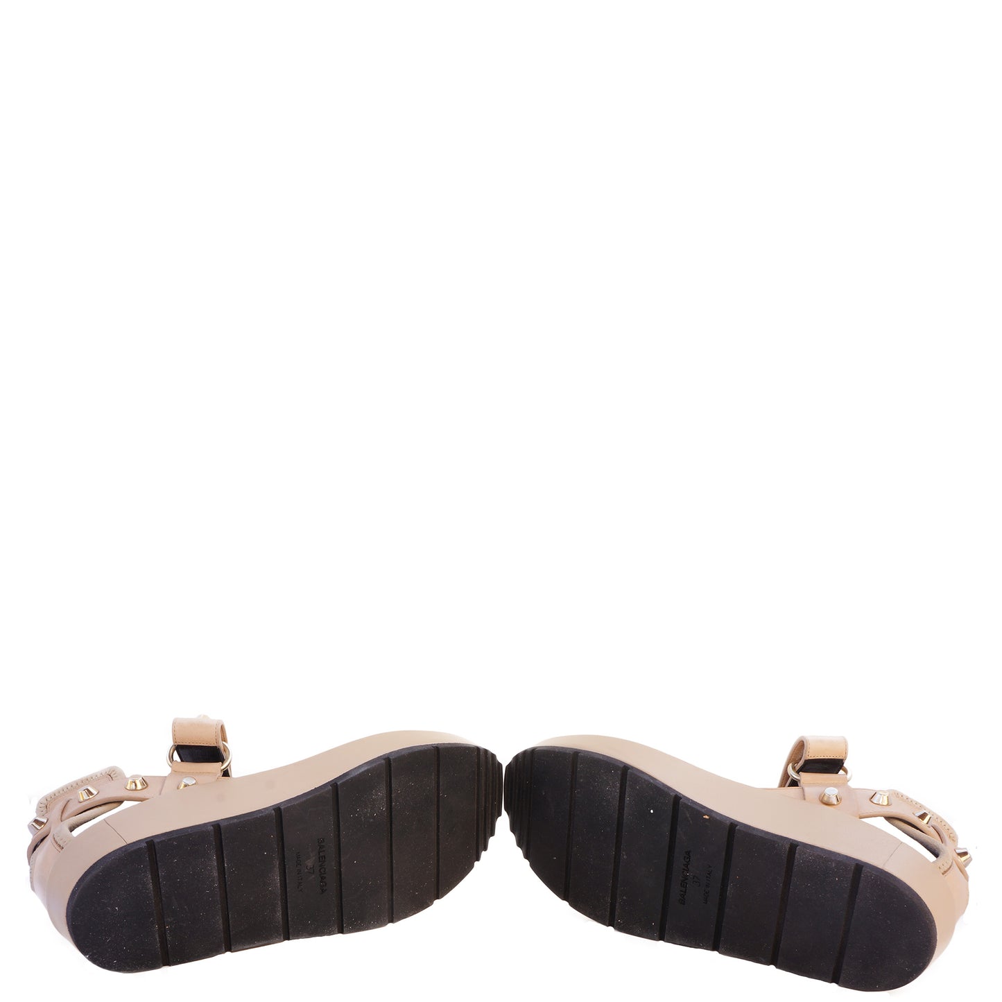 BALENCIAGA TAN STRAP STUDDED SANDALS - leefluxury.com