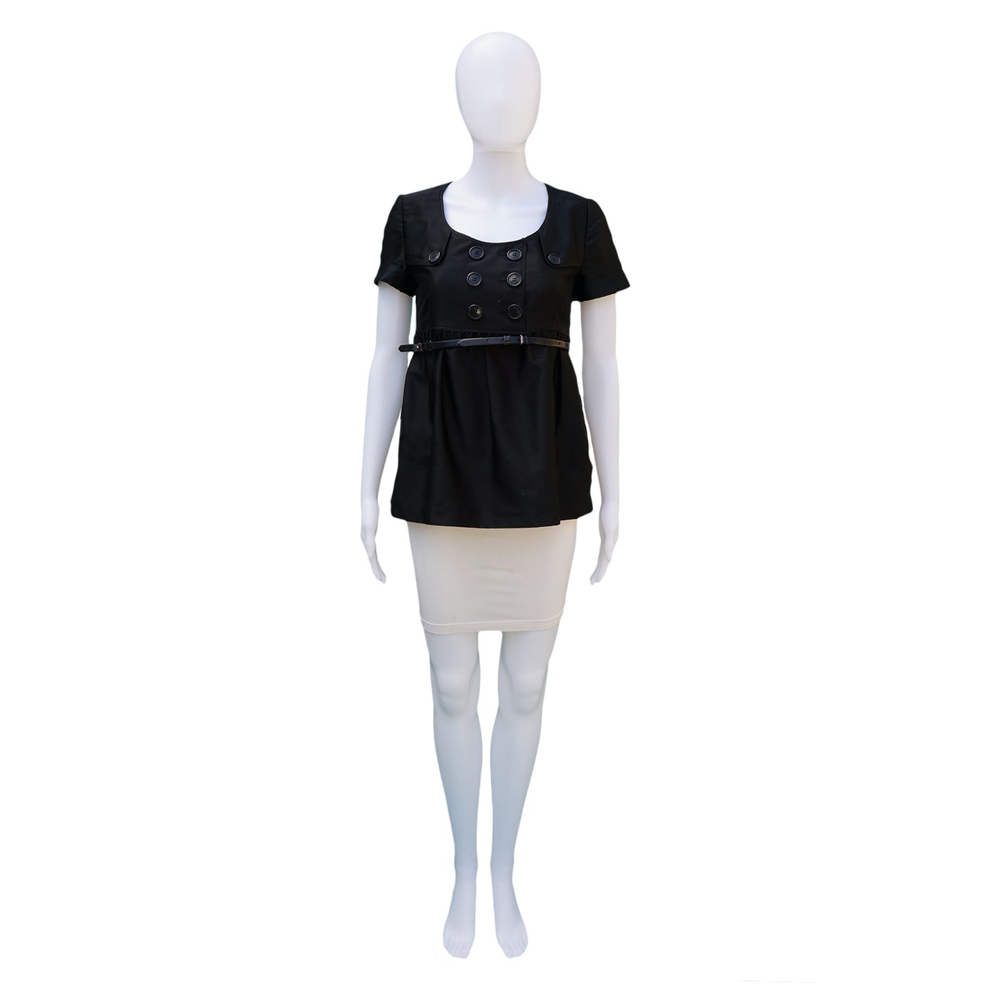 BURBERRY BLACK BELTED SHORT SLEEVE TOP - leefluxury.com