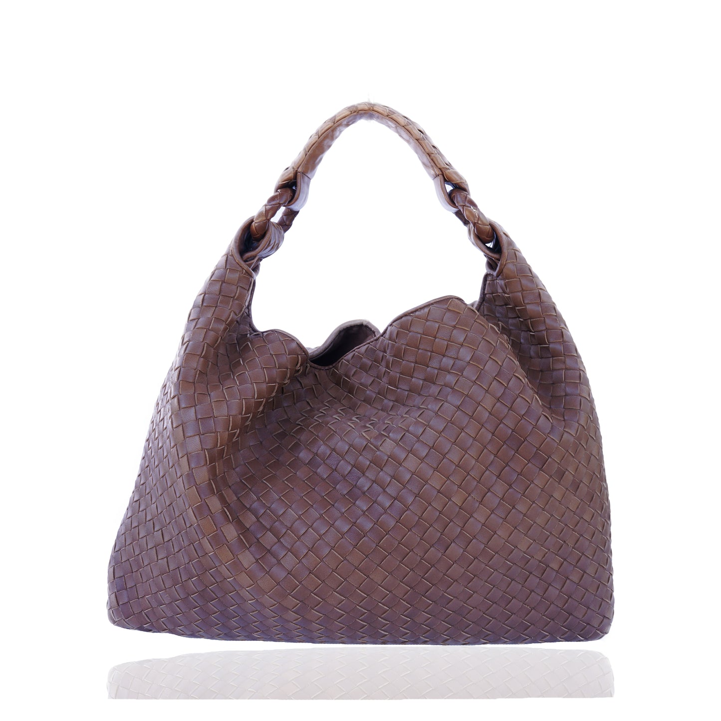BOTTEGA VENETA INTRECCIATO BROWN HOBO BAG - leefluxury.com