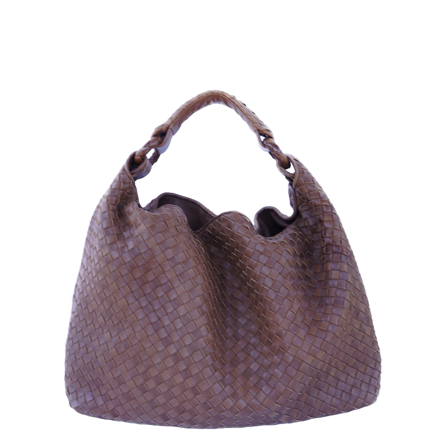 BOTTEGA VENETA INTRECCIATO BROWN HOBO BAG - leefluxury.com