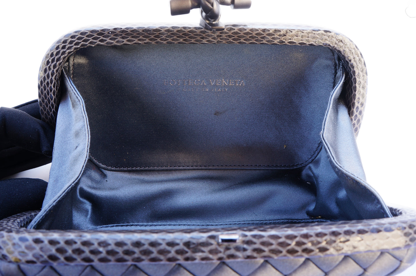 BOTTEGA VENETA INTRECCIATO SATIN KNOT CLUTCH - leefluxury.com
