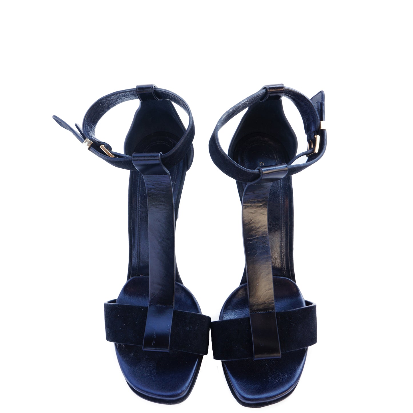 CÉLINE PHOEBE PHILO T-STRAP BLACK LEATHER & SUEDE SANDALS - leefluxury.com
