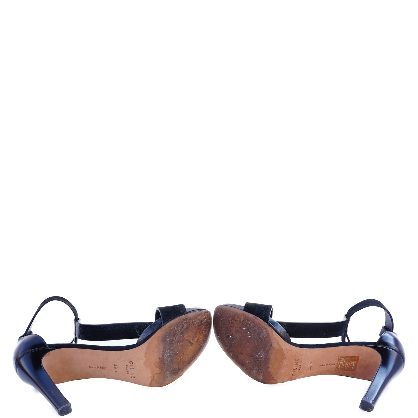 CÉLINE PHOEBE PHILO T-STRAP BLACK LEATHER & SUEDE SANDALS - leefluxury.com