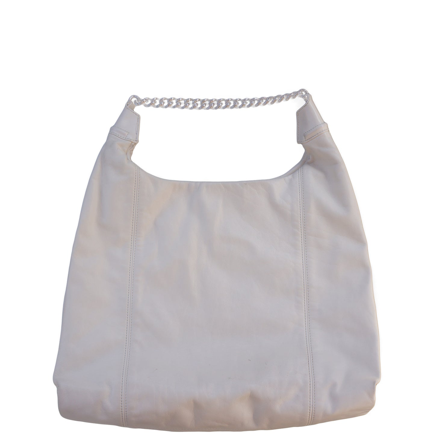 CHANEL SOFT & CHAIN LAMBSKIN LEATHER IVORY HOBO BAG - leefluxury.com