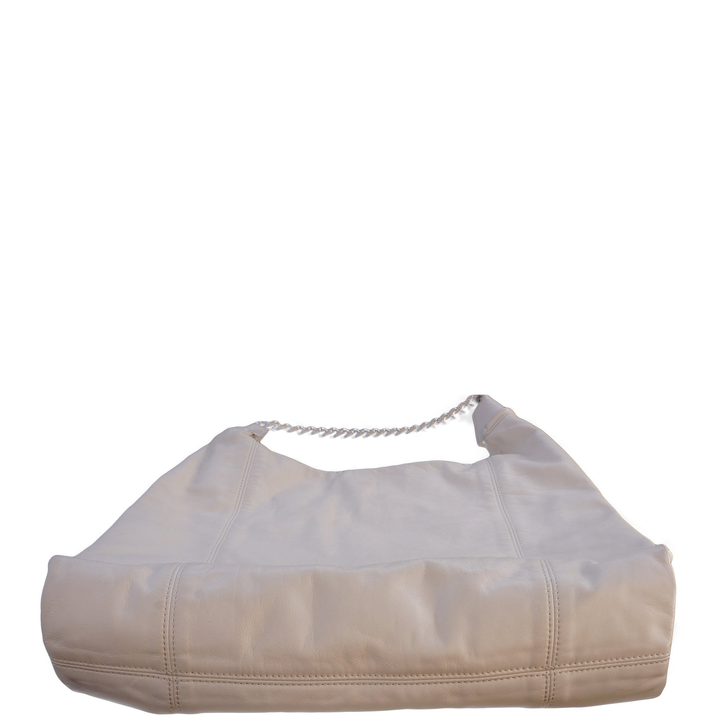 CHANEL SOFT & CHAIN LAMBSKIN LEATHER IVORY HOBO BAG - leefluxury.com