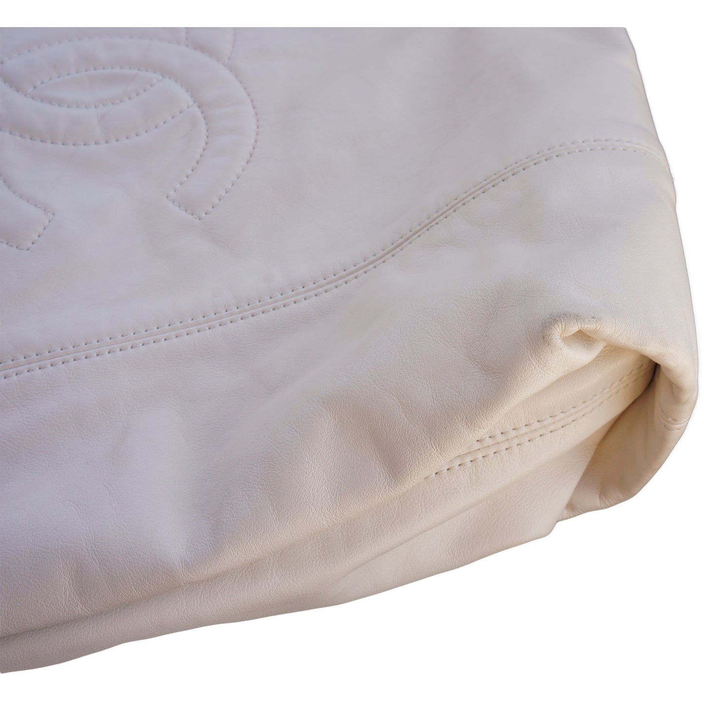 CHANEL SOFT & CHAIN LAMBSKIN LEATHER IVORY HOBO BAG - leefluxury.com