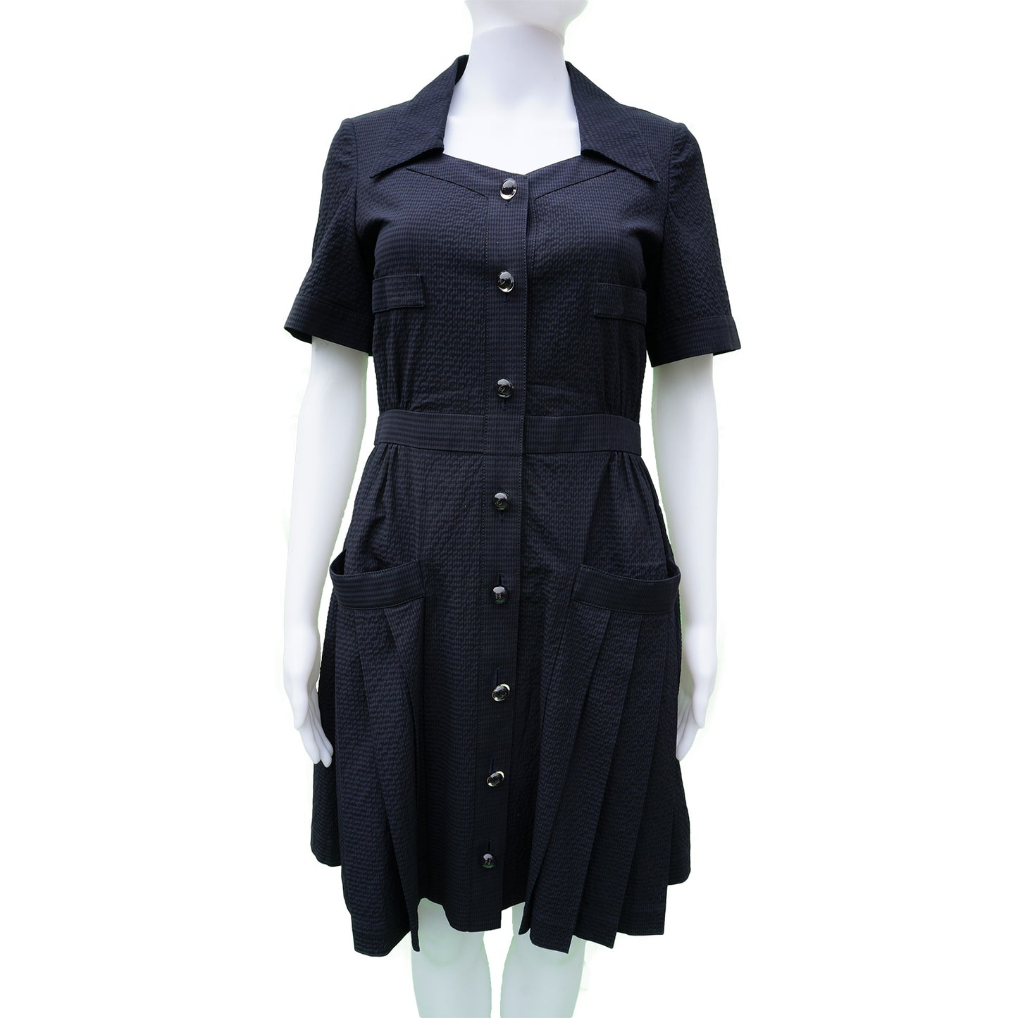CHANEL LIGHT WOOL SEERSUCKER DRESS - leefluxury.com