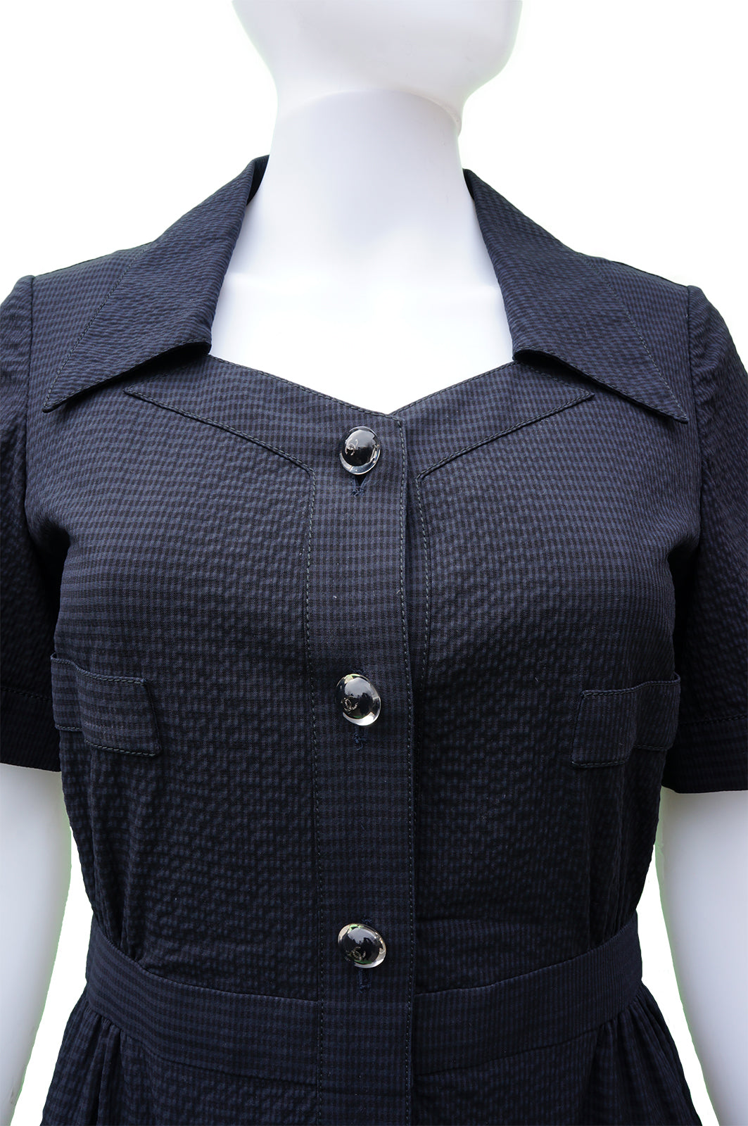 CHANEL LIGHT WOOL SEERSUCKER DRESS - leefluxury.com