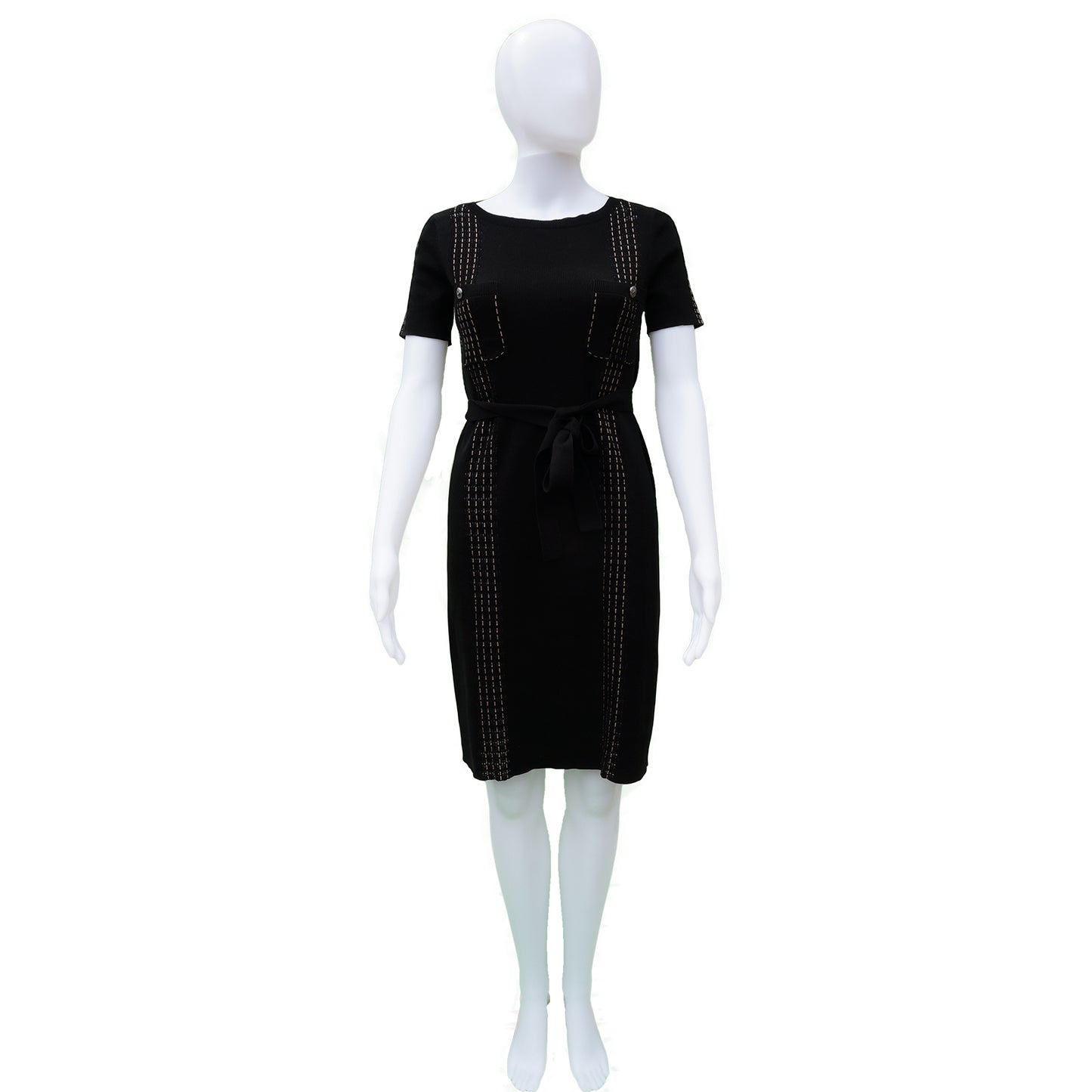 CHANEL SHORT SLEEVE COTTON KNIT DRESS - leefluxury.com