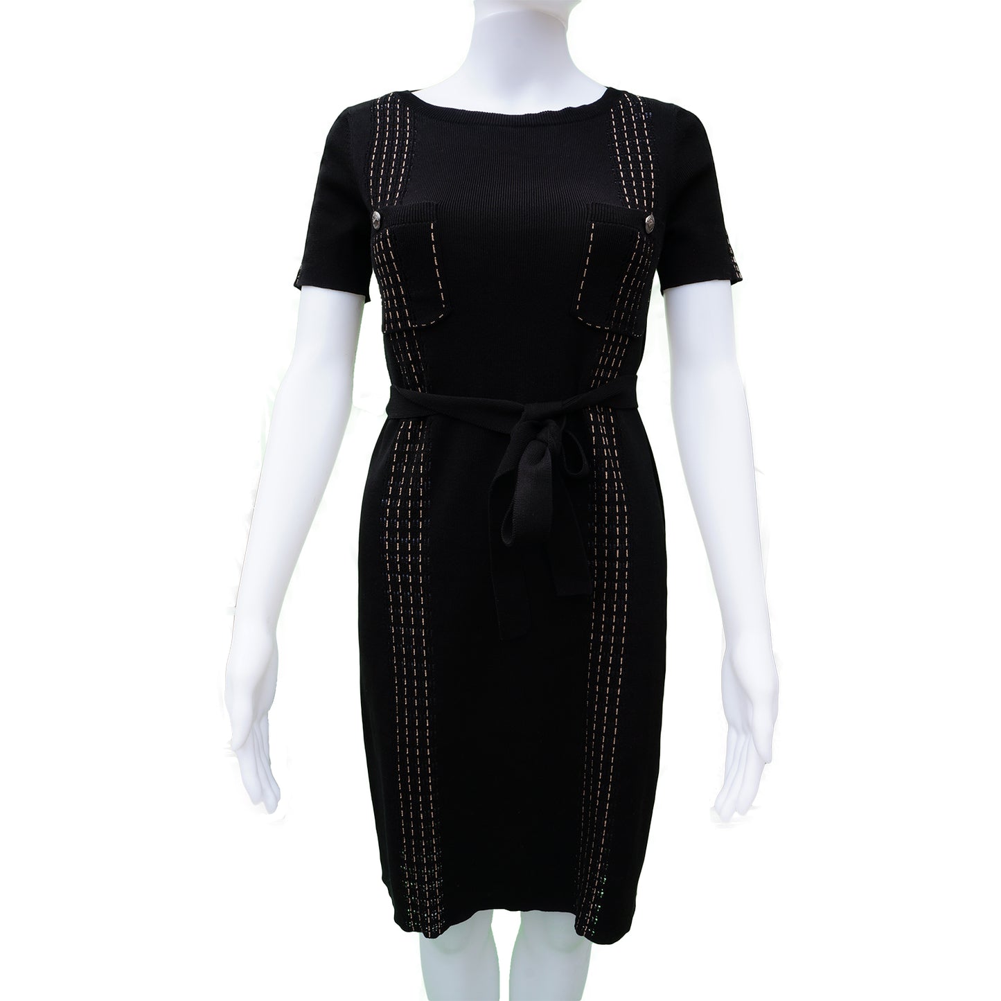 CHANEL SHORT SLEEVE COTTON KNIT DRESS - leefluxury.com