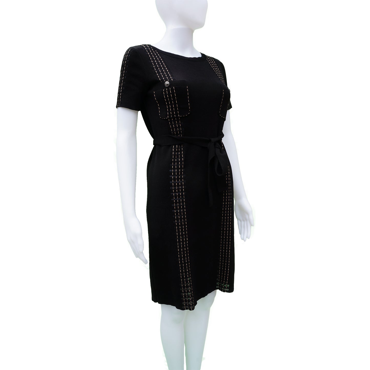CHANEL SHORT SLEEVE COTTON KNIT DRESS - leefluxury.com