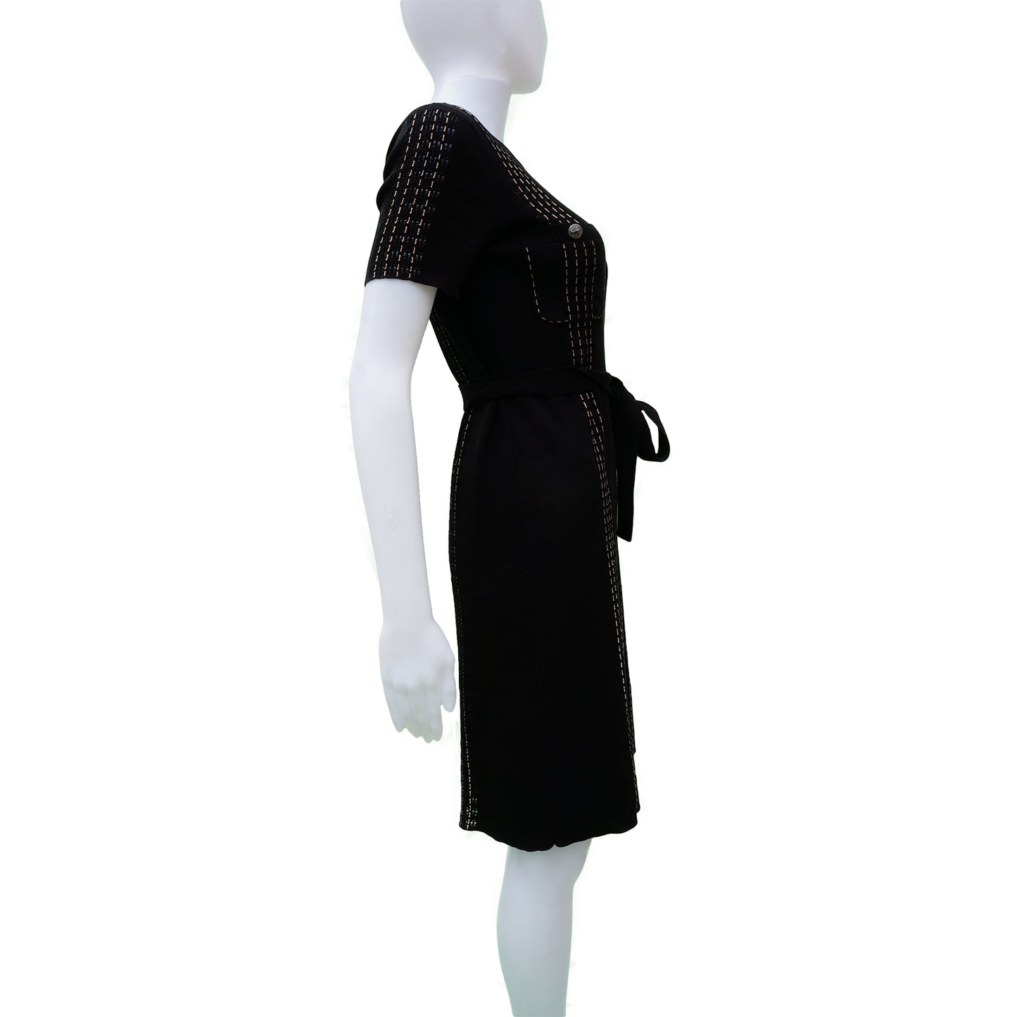 CHANEL SHORT SLEEVE COTTON KNIT DRESS - leefluxury.com