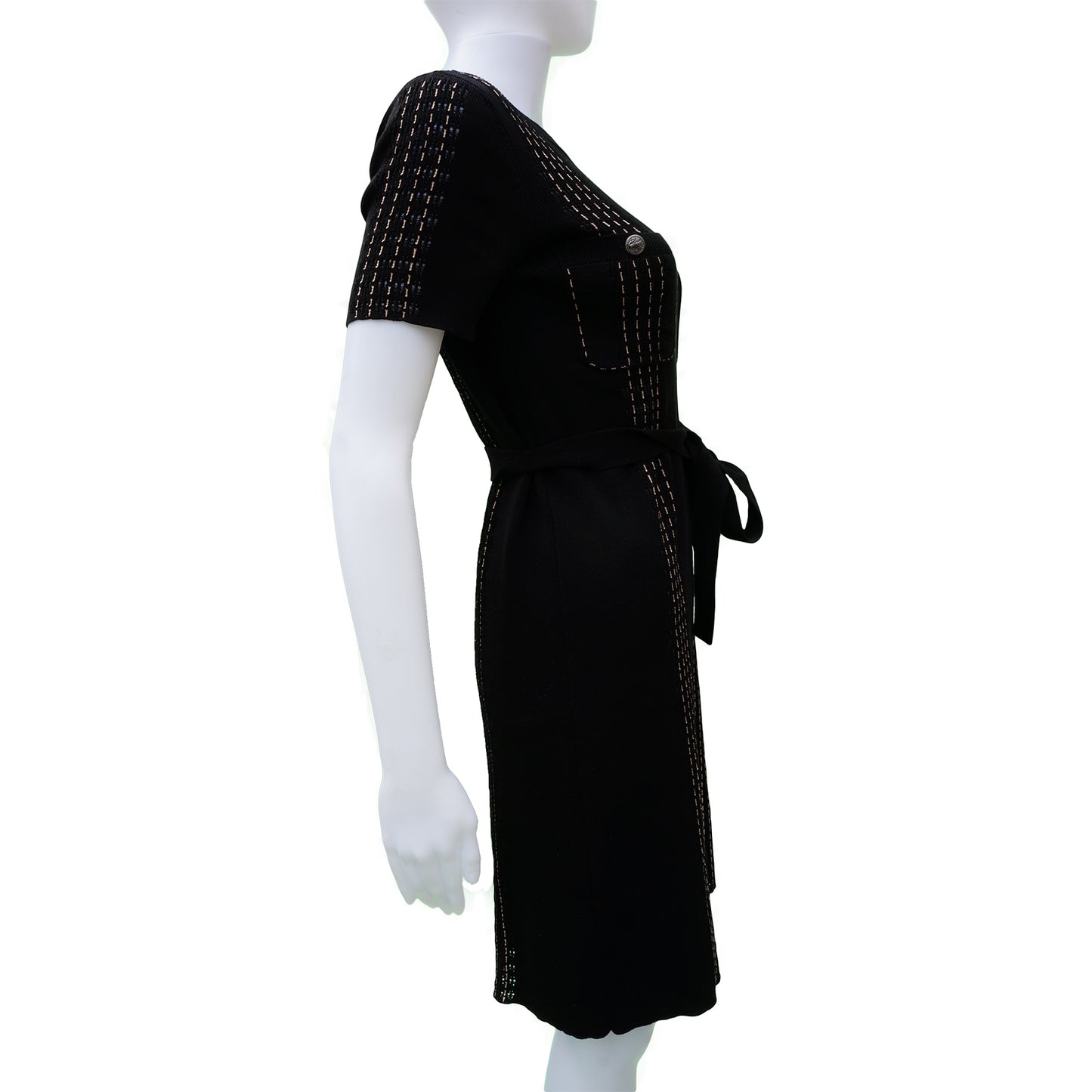 CHANEL SHORT SLEEVE COTTON KNIT DRESS - leefluxury.com