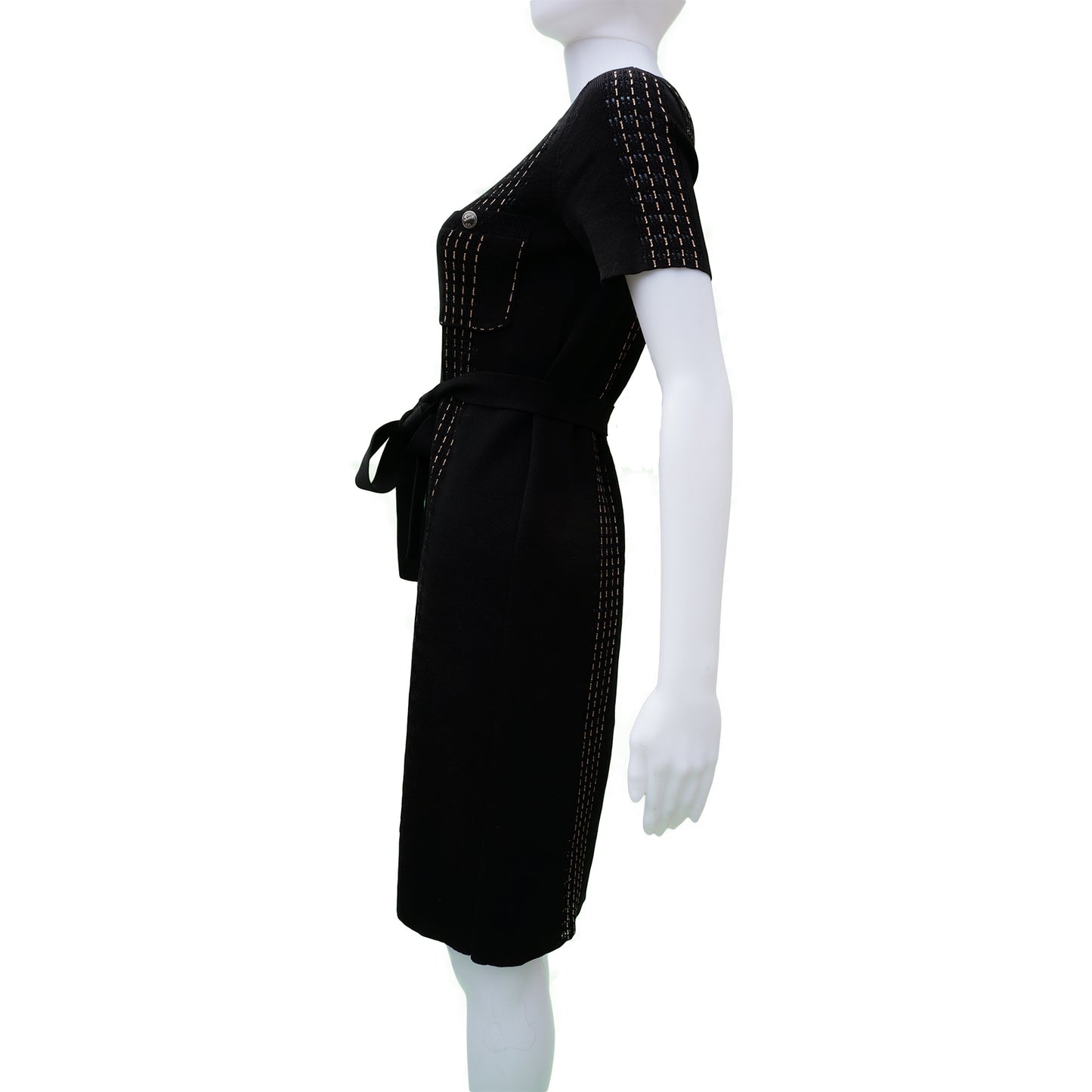 CHANEL SHORT SLEEVE COTTON KNIT DRESS - leefluxury.com